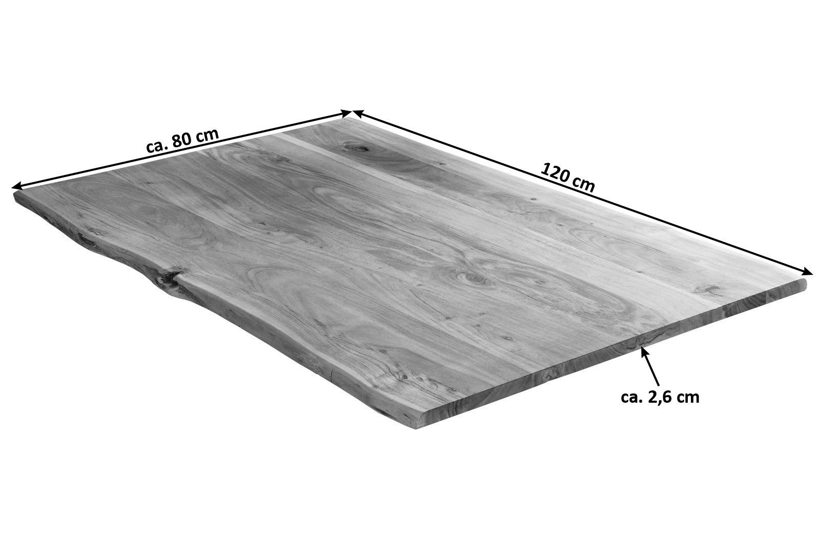 nussbaumfarben Akazie natürliche Massivholz Noah, 26mm Tischplatte Baumkante Junado®