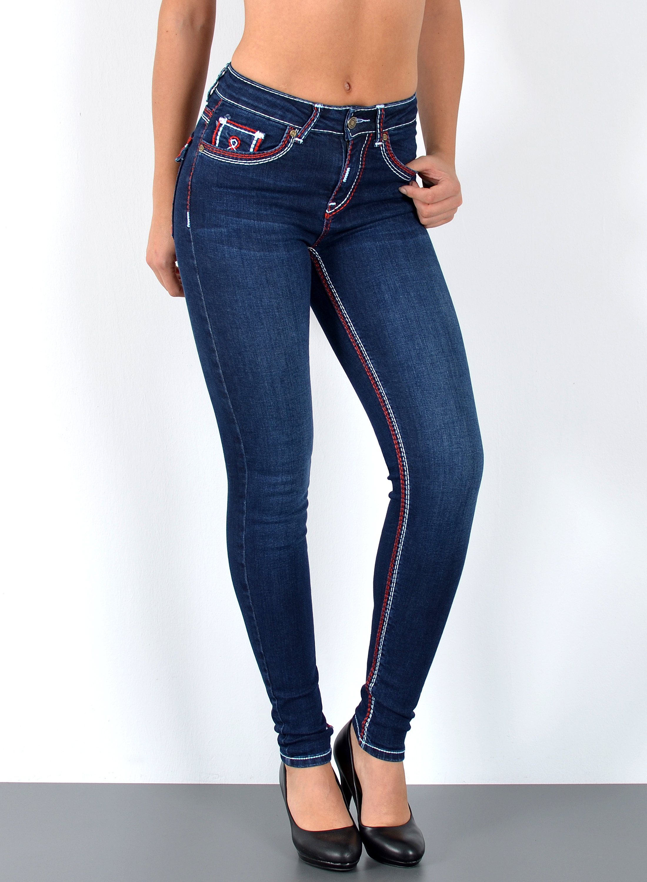 ESRA Skinny-fit-Jeans Jeans Damen Skinny Hose High Waist Jeanshose dicke Na günstig online kaufen