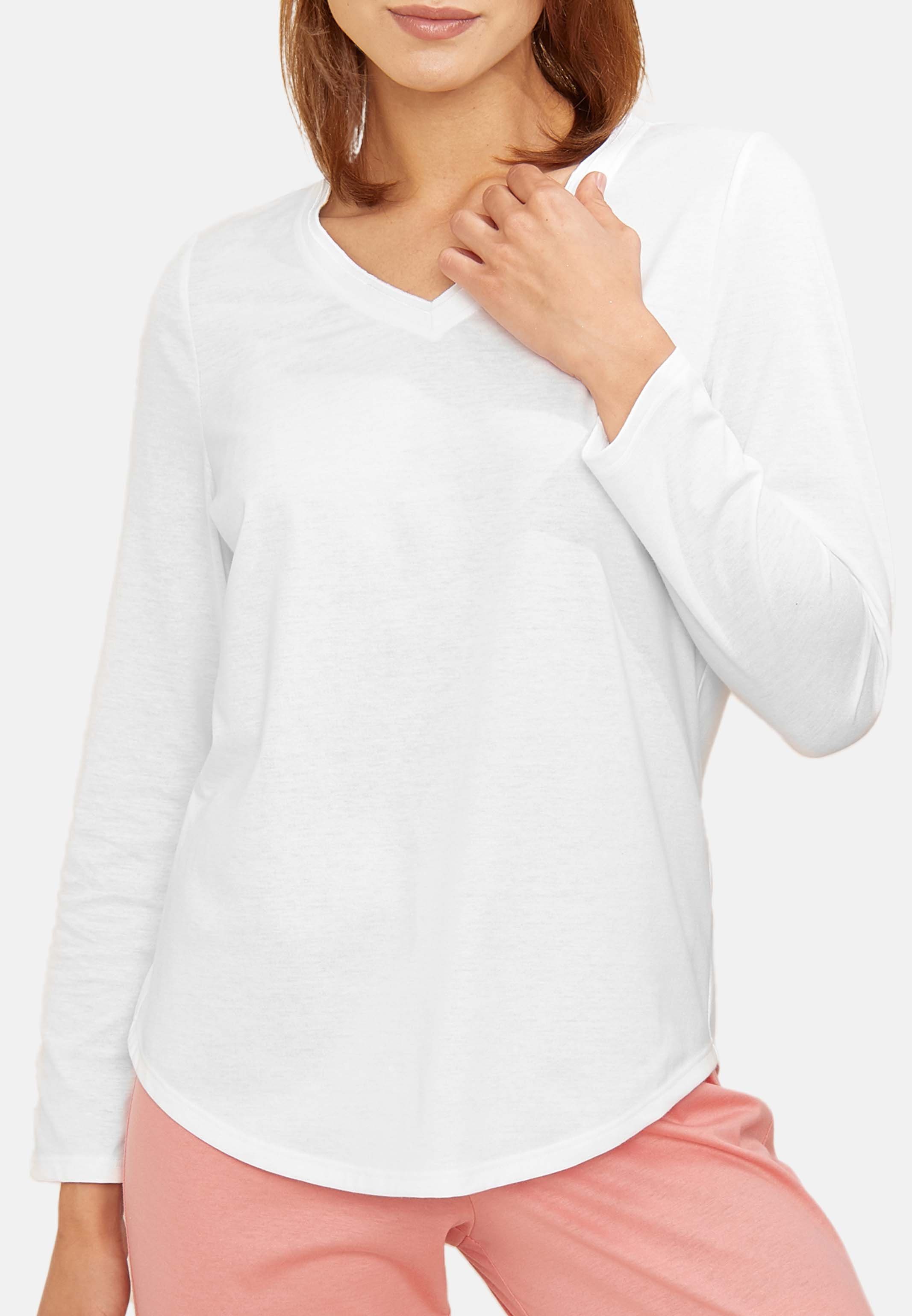Rösch Pyjamaoberteil Basic (1-tlg) Schlafanzug Shirt - Baumwolle - Weiß