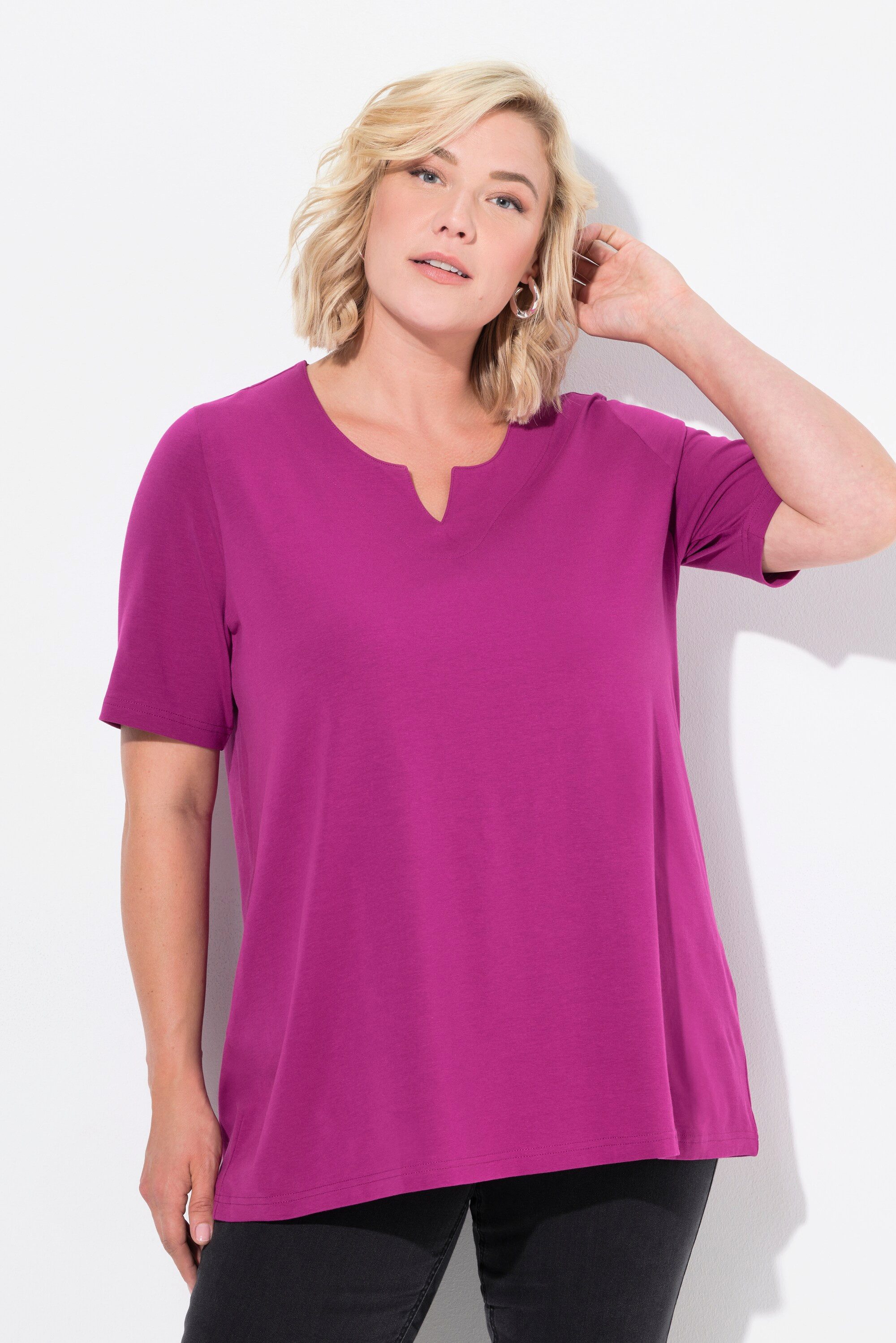 Ulla Popken T-Shirt T-Shirt A-Linie Tunika-Ausschnitt günstig online kaufen