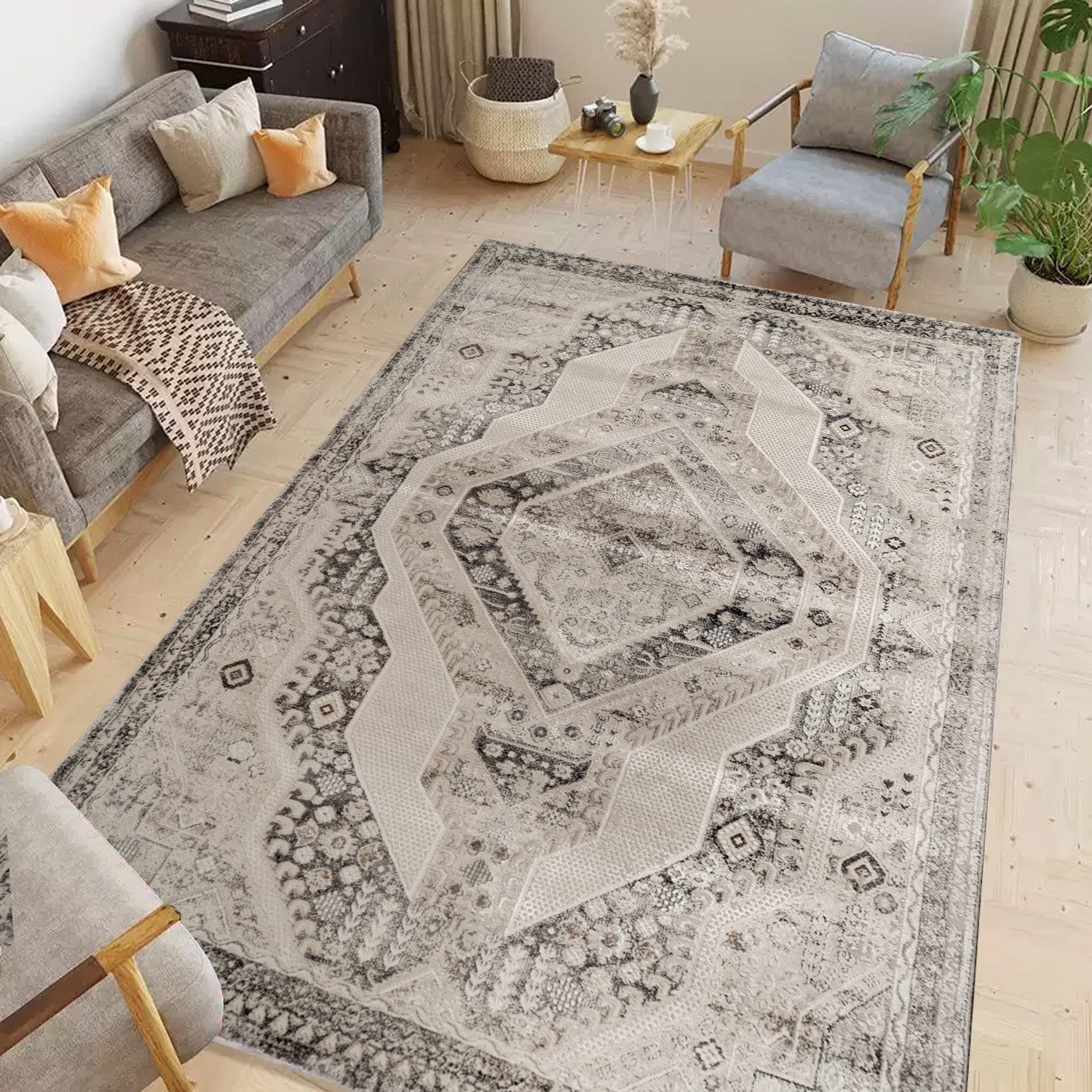 Carpetilla Teppich Designer Teppich Wohnzimmer Design Farbig Beige, Klassis günstig online kaufen