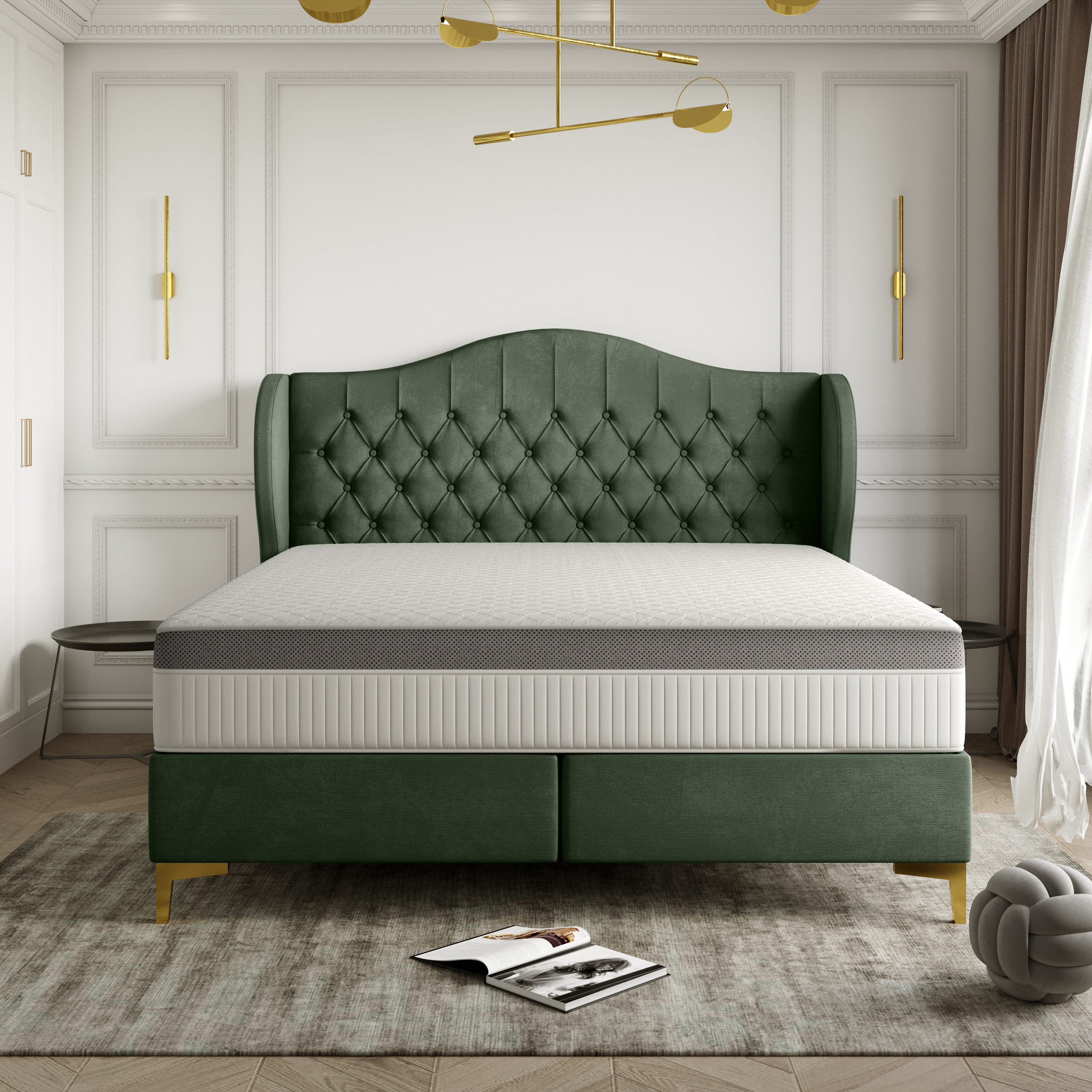 Kaiser Möbel Polsterbett LEGEND Bett mit Kokos-Taschenmatratze,Klassisches Designerbett (Bett mit Matratze), Mit Matratze und Bezug