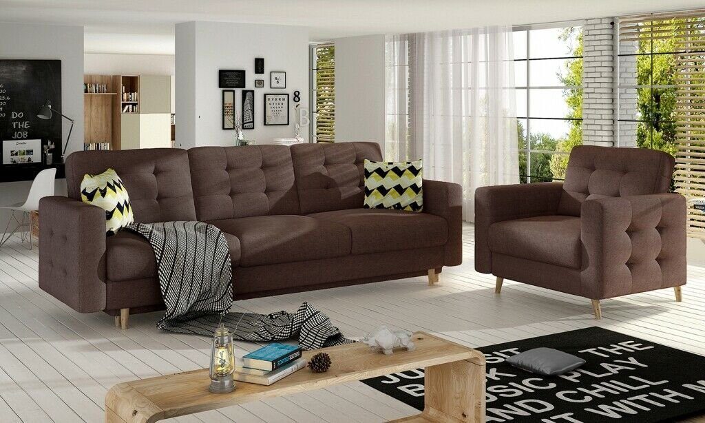 JVmoebel Sofa Braune Chesterfield Couch Polster 3+1 Sitzer Polstermöbel Sofagarnitur, Made in Europe