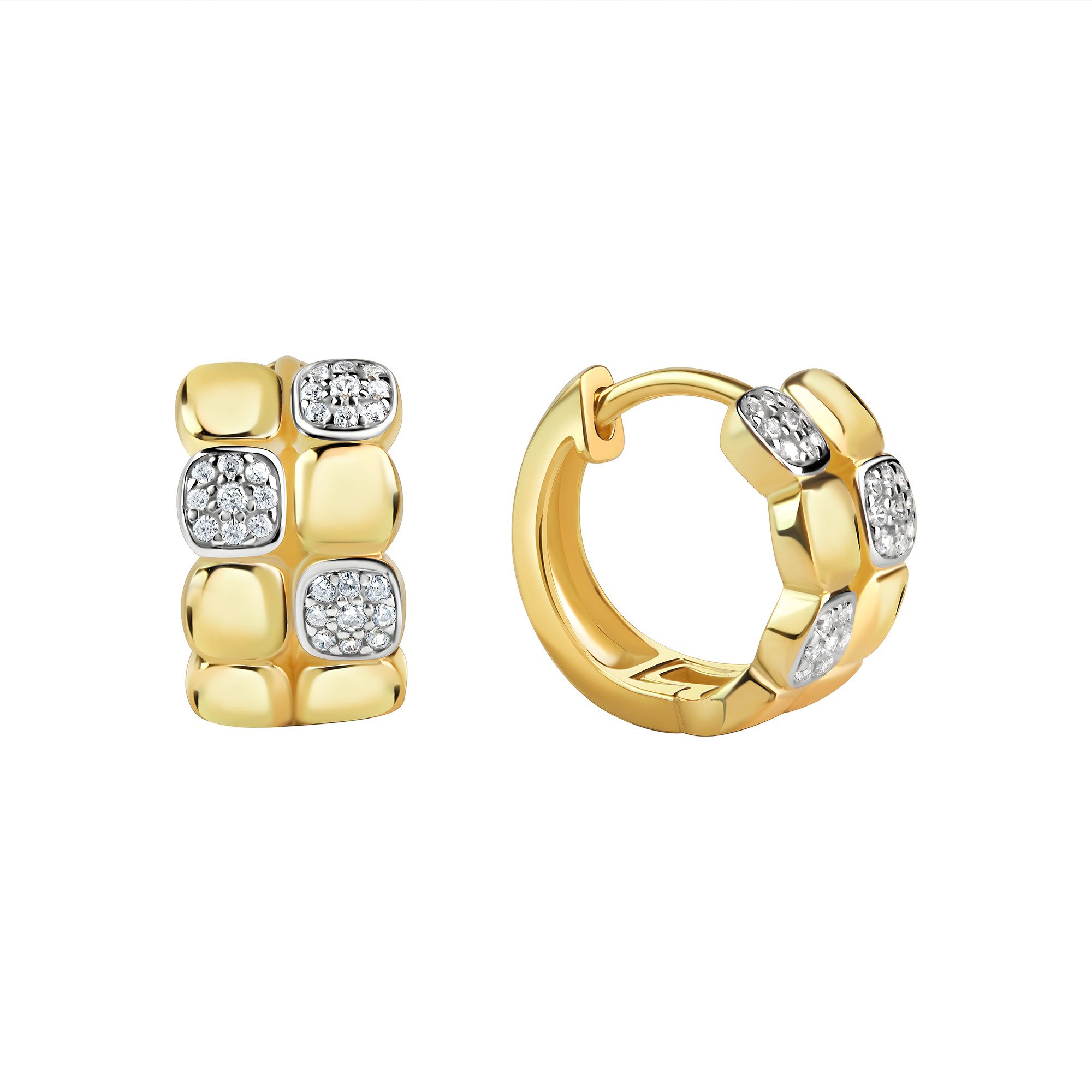 Paar Creolen Schmuck Geschenk Silber 925 Ohrschmuck Ohrringe Vierecke bicolor