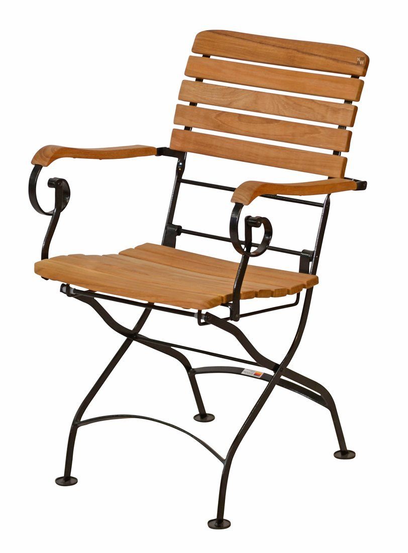 Kai Wiechmann Gartenstuhl Premium Teak Armlehnstuhl klappbar, platzsparender Teak Balkonstuhl, rostfreier und langlebiger Teak Stahl Klappstuhl