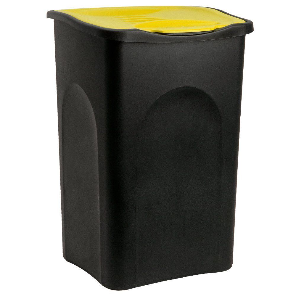 Stefanplast Mülleimer, 50 L Abfallbehälter Mülltrennung schwarz/gelb Papierkorb 56x37x39cm