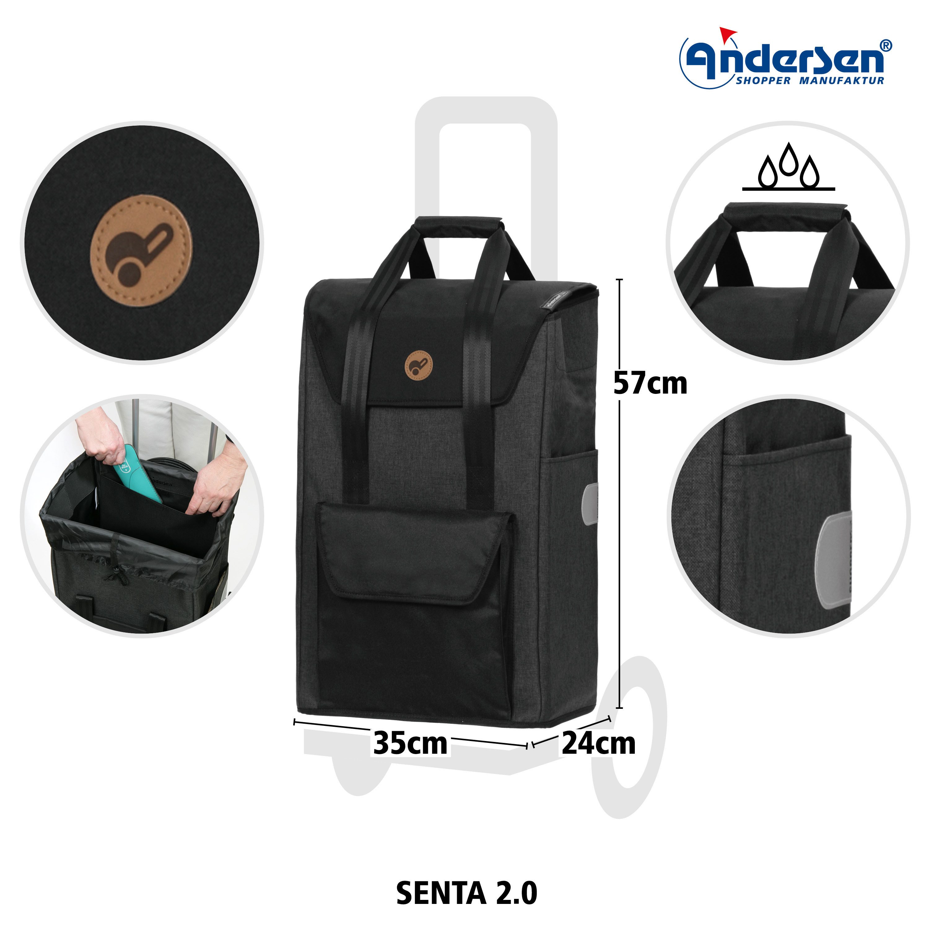 Andersen Einkaufstrolley Tasche Senta 2.0 schwarz, wasserabweisend günstig online kaufen