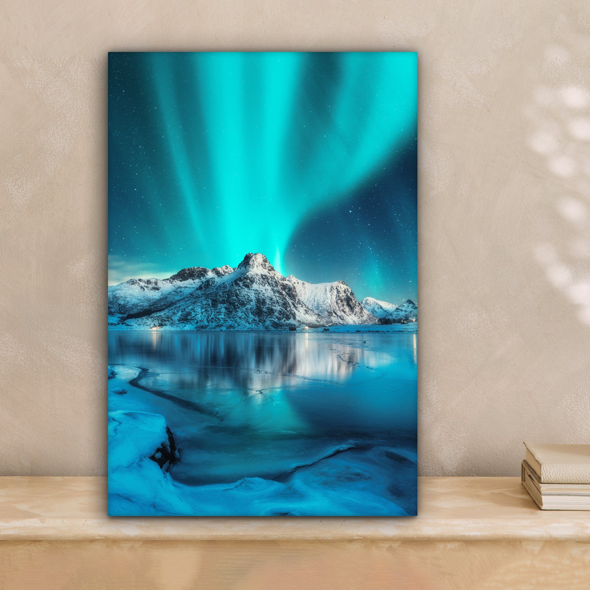 OneMillionCanvasses® Leinwandbild Nordlicht - Eis - Schnee - Norwegen - Bla günstig online kaufen