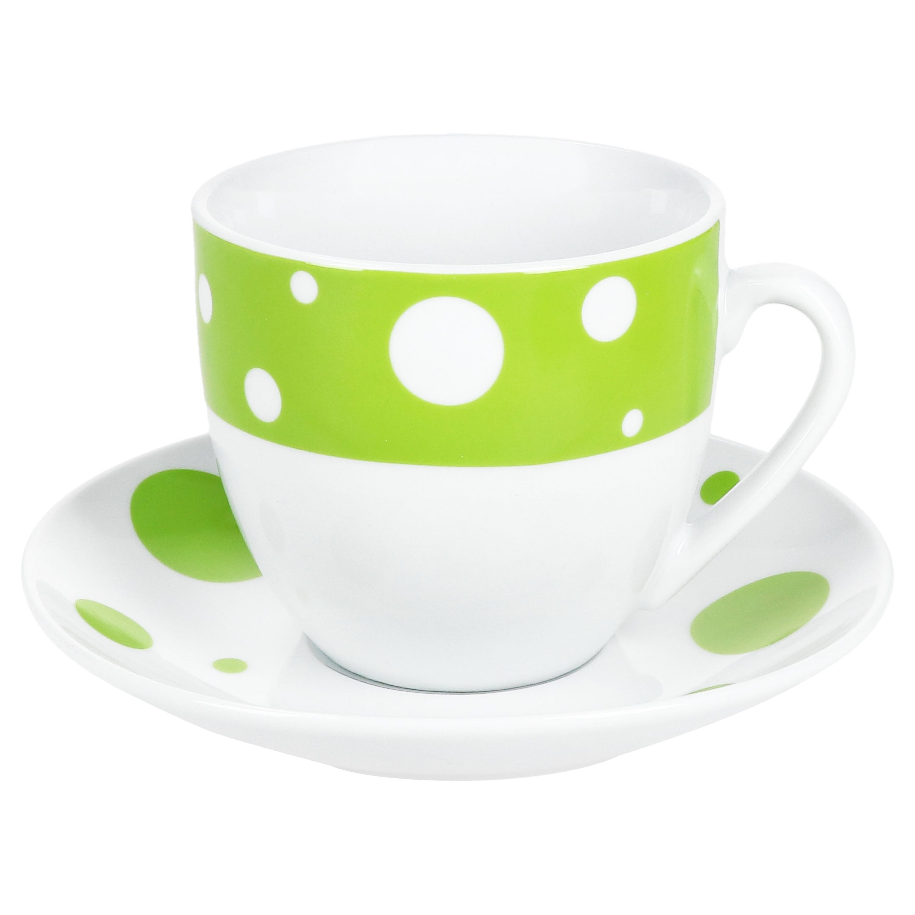 MamboCat Tasse Pula grün Kaffeetassen mit Untertassen für 6 Pers. Porzellan Punkte, Porzellan