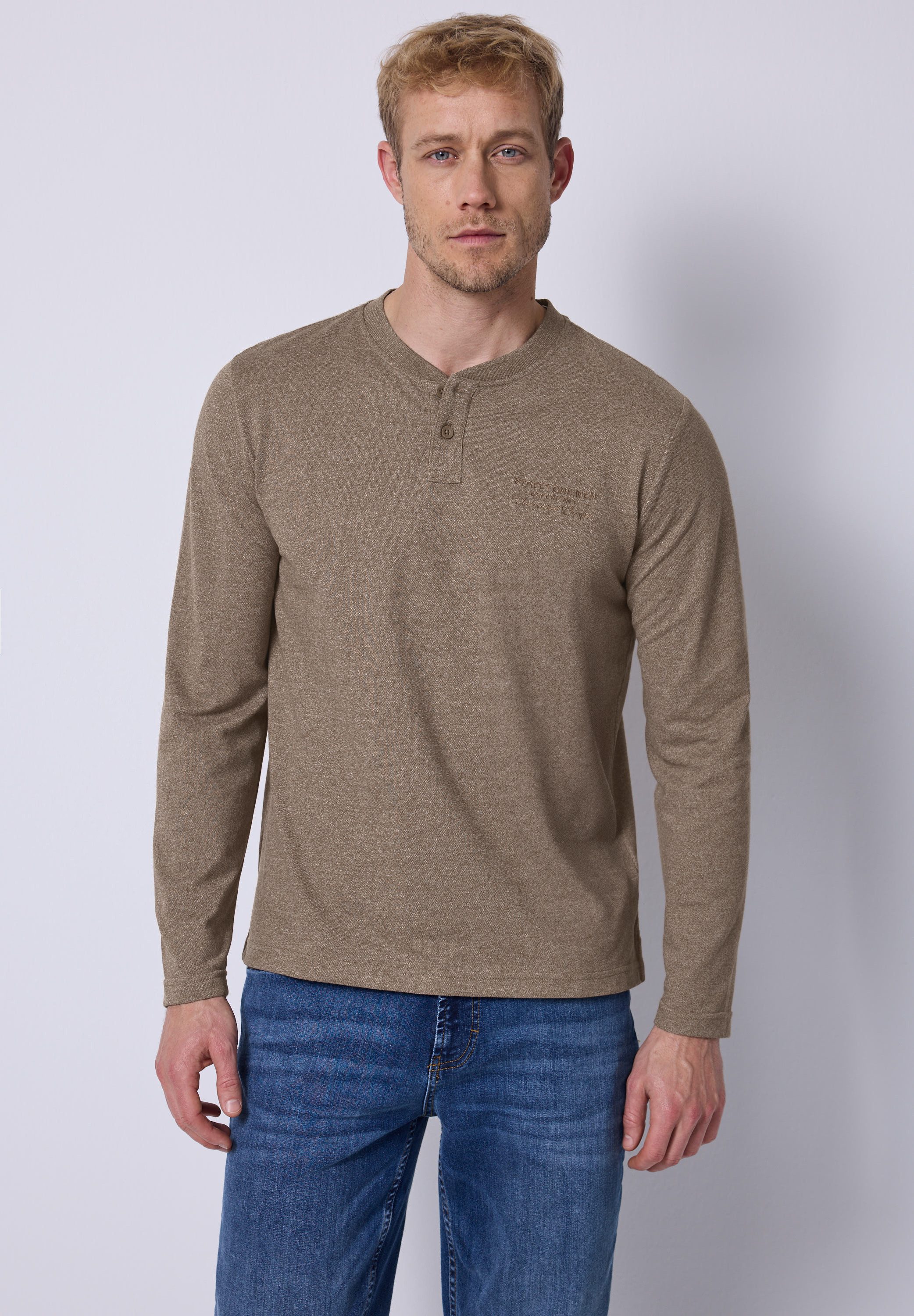 STREET ONE MEN Langarmshirt im Melange Look günstig online kaufen