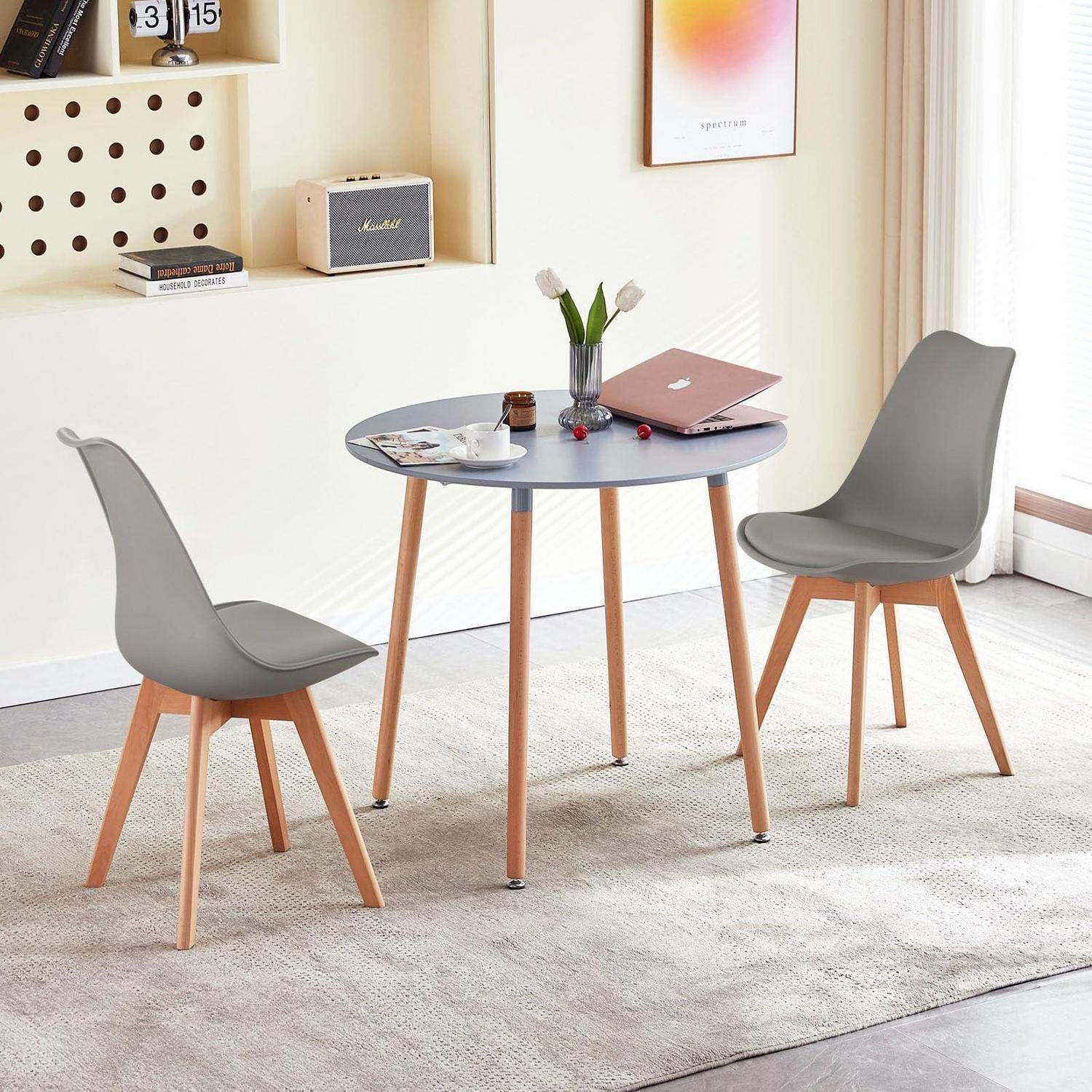 LuxusKollektion Esstisch Esstisch Essgruppe 80cm Esszimmerstühle Grau Tisch 2 Grau Buche Stühle (1-St)