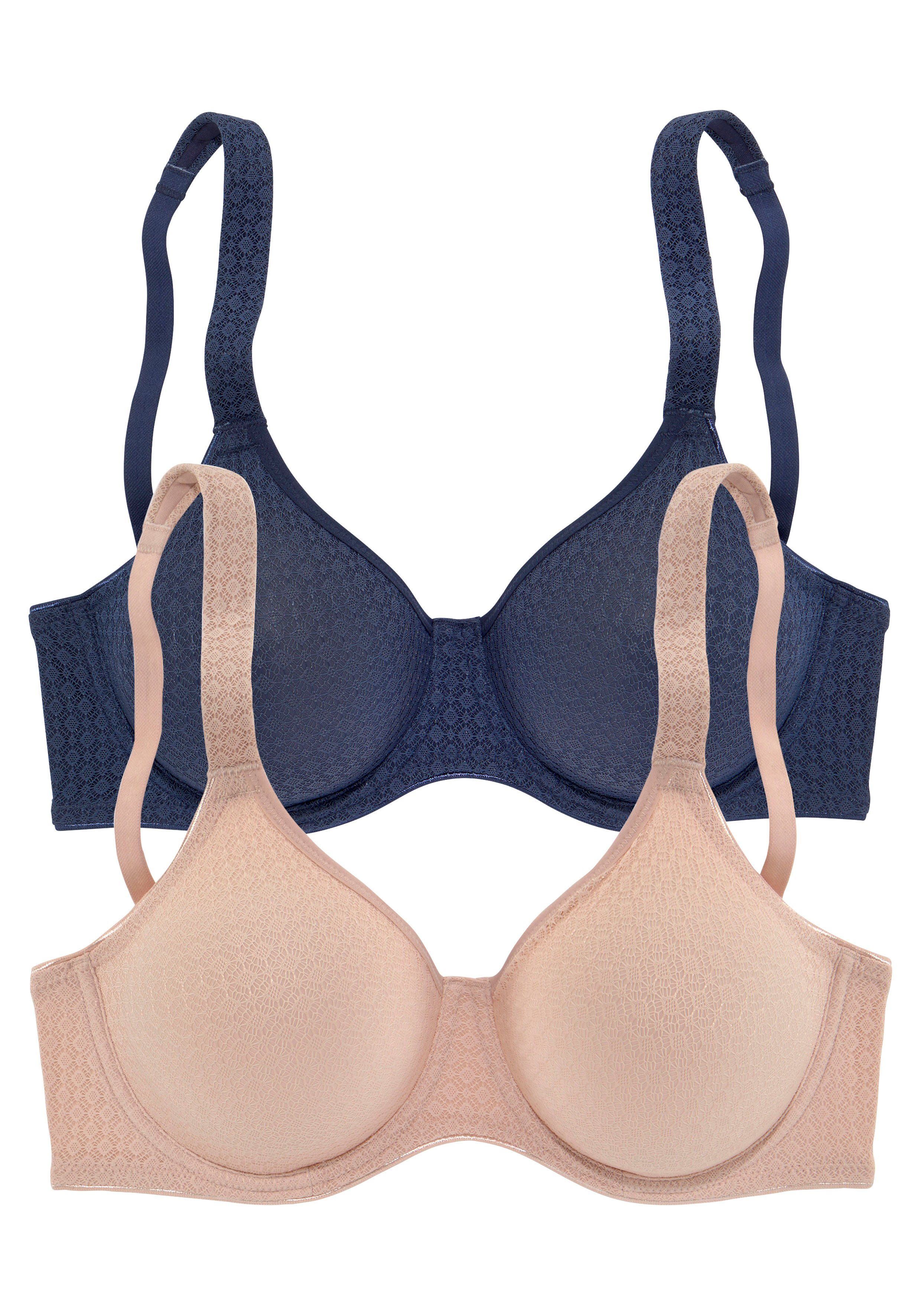 petite fleur by Lascana T-Shirt-BH, BH mit Bügel, Bügel-BH (Packung, 2 Stück) mit breiten Trägern, große Größen, bequemer BH – Bild 2 von 5