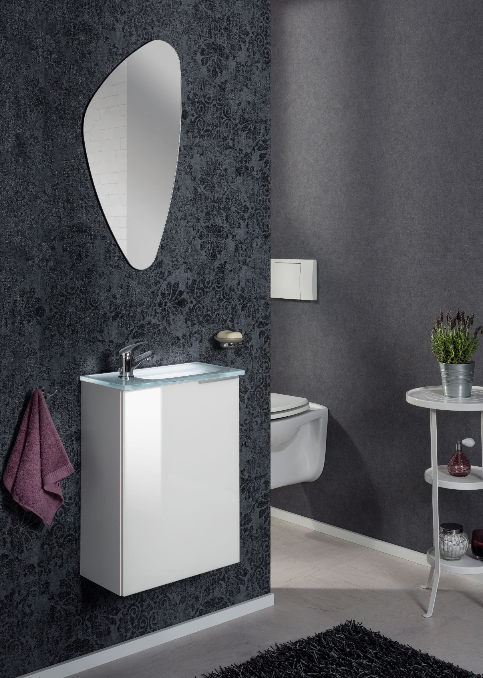 FACKELMANN Waschbeckenunterschrank SBC Badmöbel für Gäste-WC, Breite ca. 45 cm Weiß/ Türen weiß Glanz | Weiß matt