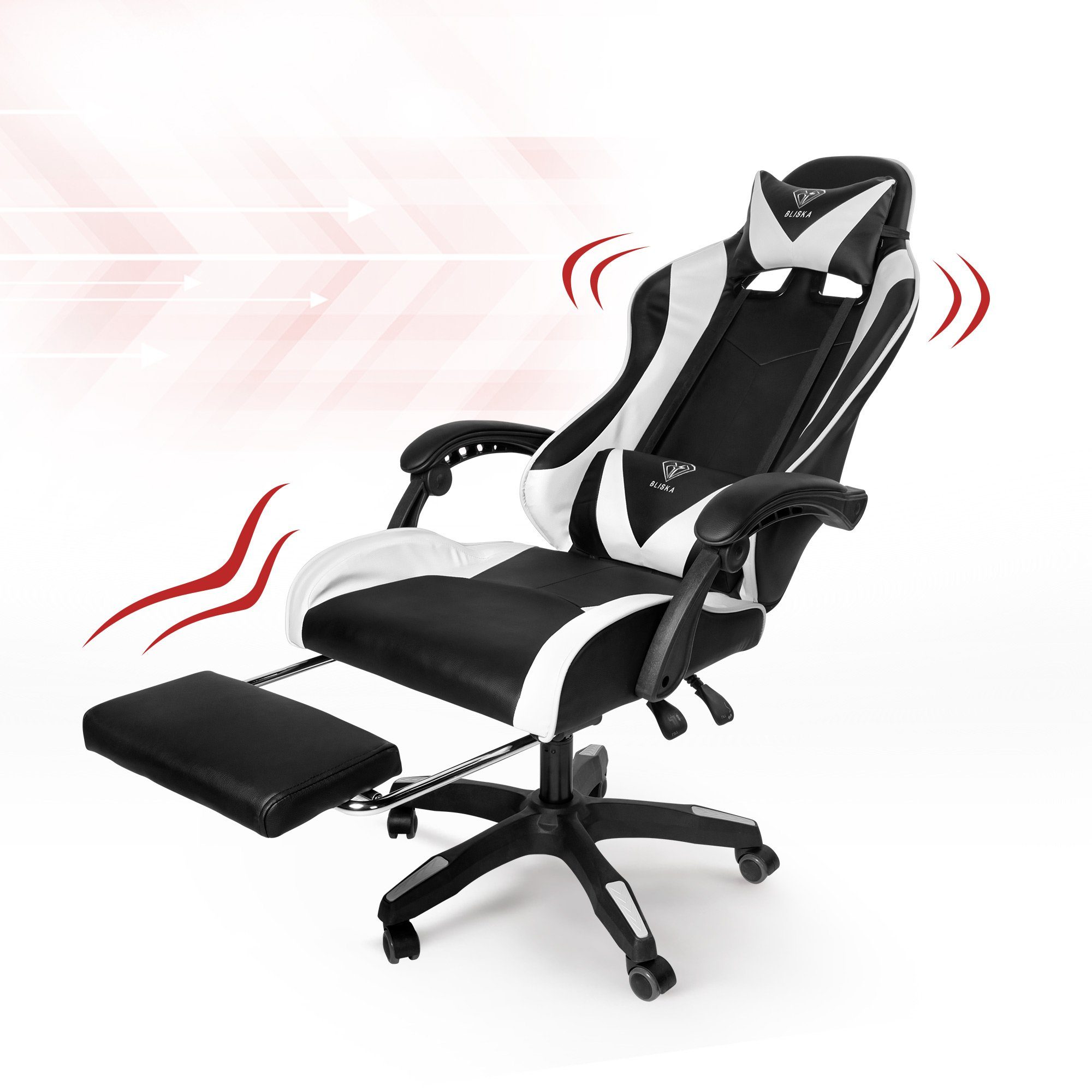 TRISENS Chefsessel Konrad (1 mit Fußstütze Design-Armlehnen flexiblen Gaming Stück), mit Chair Schwarz/Weiß Gaming Stuhl