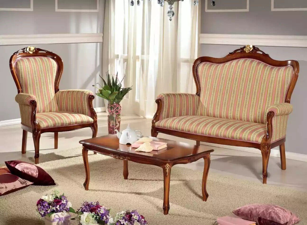 JVmoebel Wohnzimmer-Set Klassische Sofagarnitur Sitzmöbel Dreisitzer Sitzbank Couchtisch Luxus, (3-St., Sessel, Sessel, Couchtisch), Made in Europa