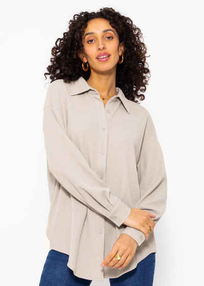 SASSYCLASSY Longbluse Oversize Waffelpiqué Bluse Hemdbluse in Waffelpiqué Optik