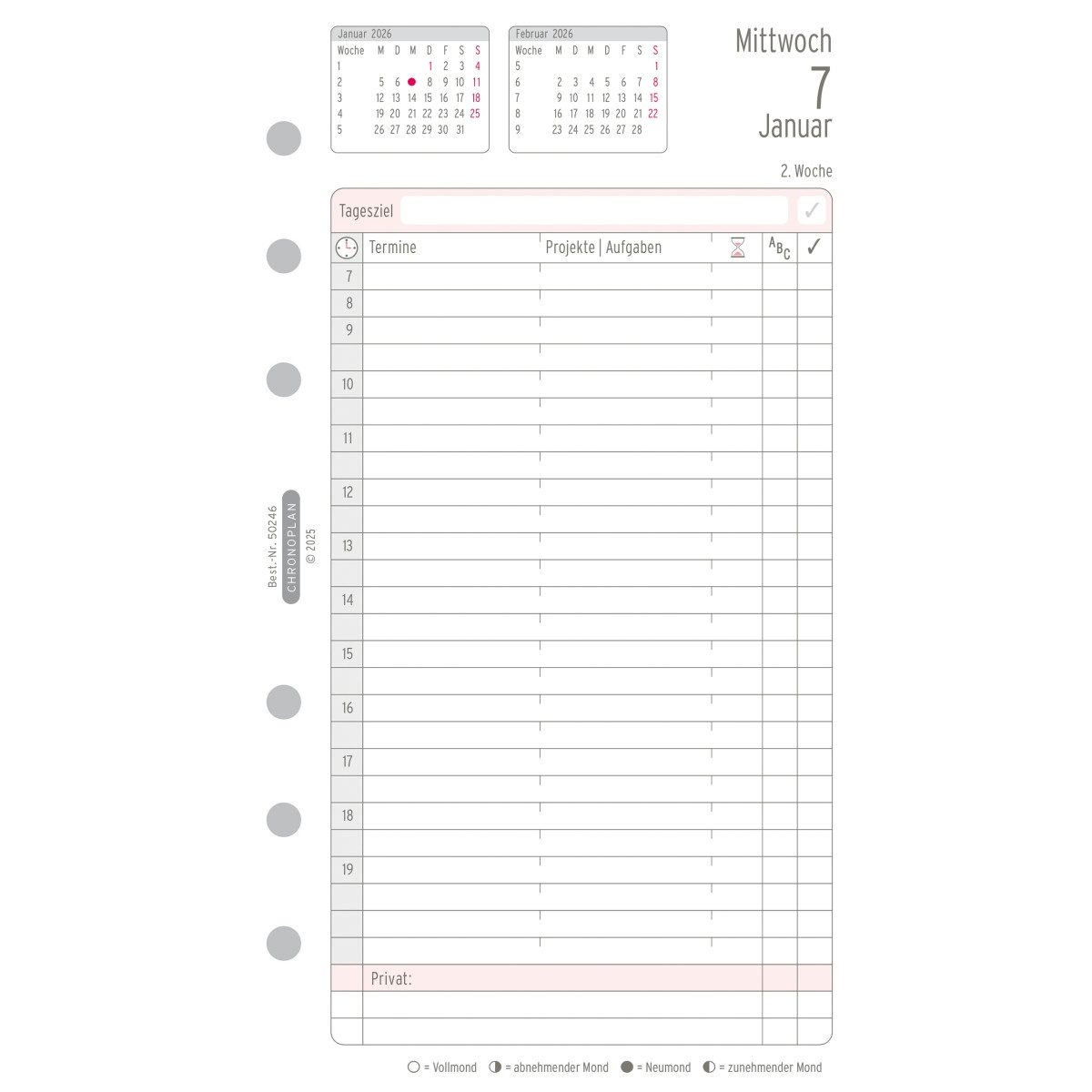 CHRONOPLAN Terminplaner Tagesplan A6 Midi 1 Tag/1 Seite Kalendarium 2026