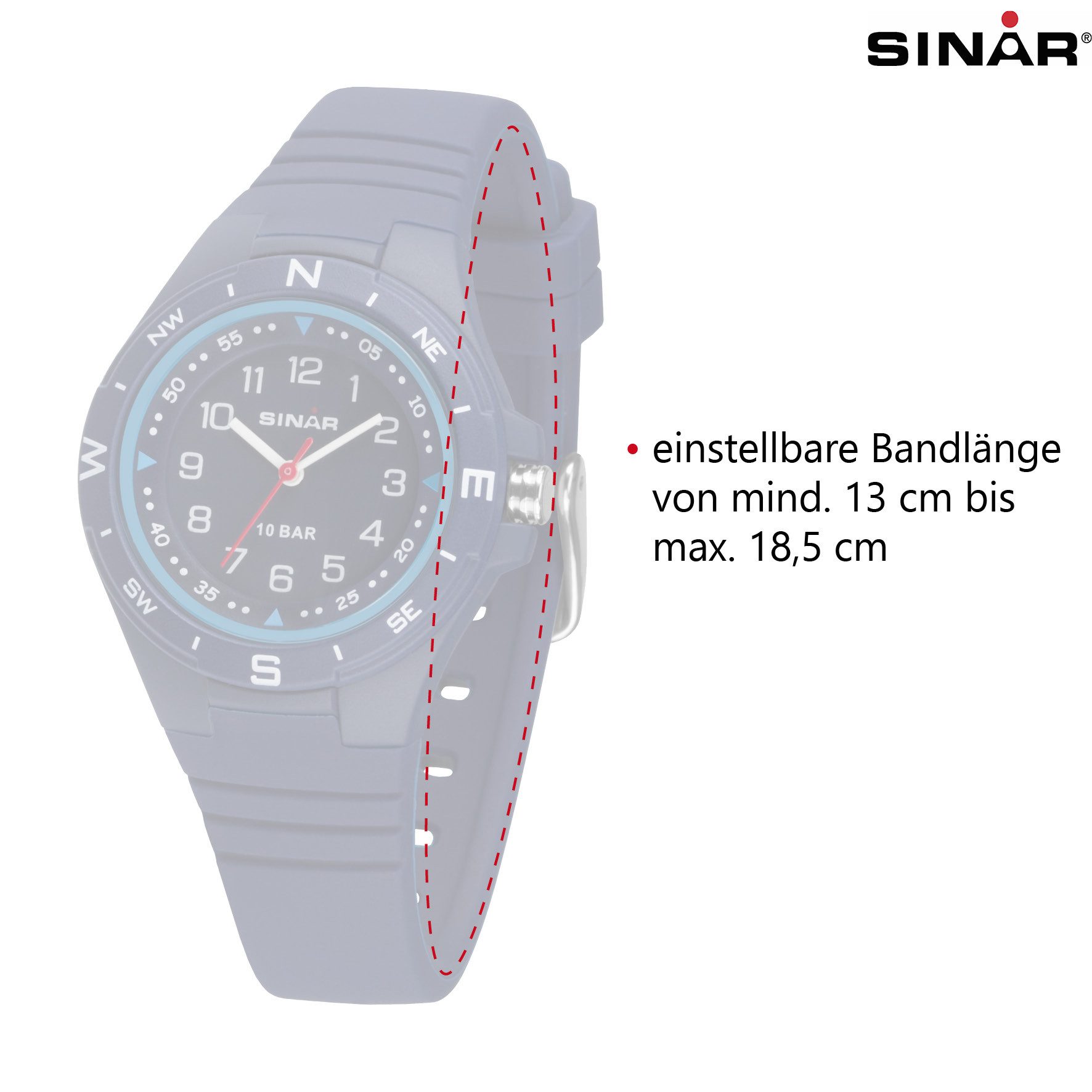 SINAR Quarzuhr XB-23 Jugenduhr Sportuhr Silikonband 10 bar, analog sportlich modern Geschenkidee Jugend Kids Ø 34 mm