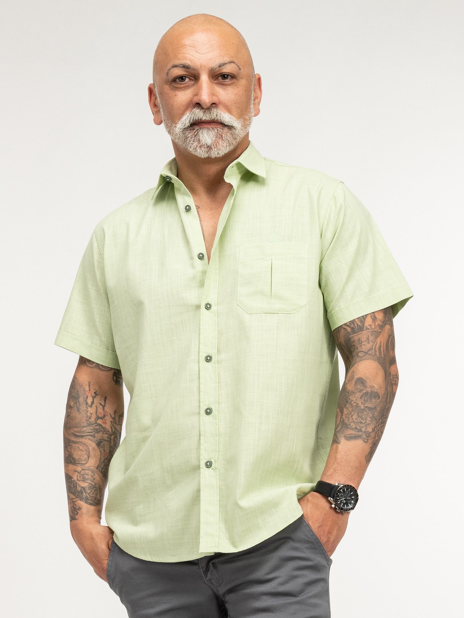 Indumentum Kurzarmhemd Herren Hemd Kurzarm Hemd Leinen-Optik