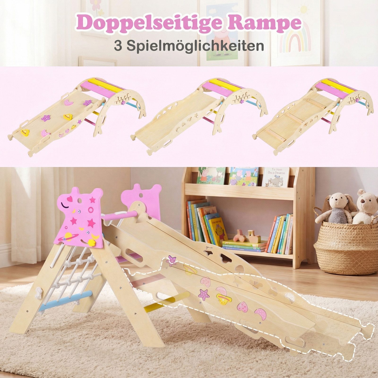 COSTWAY Klettergerüst, Faltbares Klettergerüst-Set mit Bogen, Rampe & Kletterer