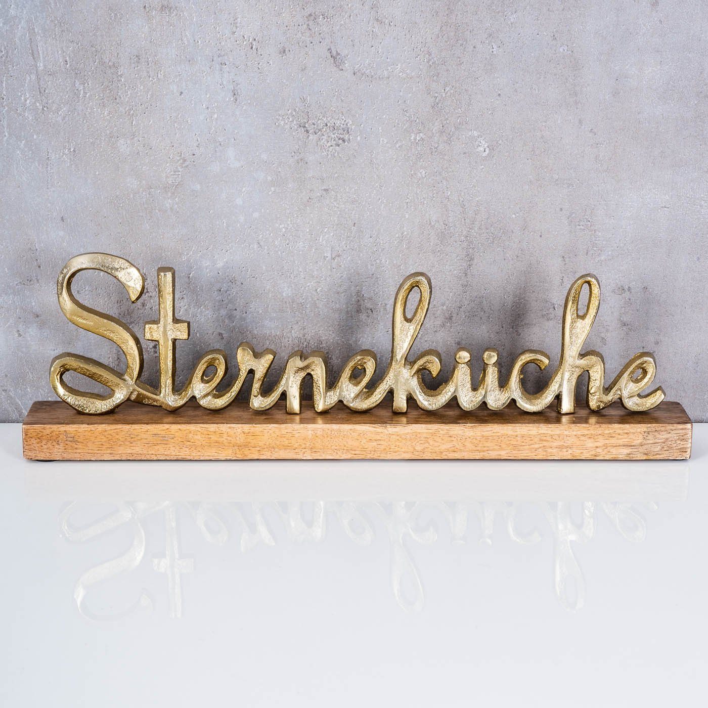 Levandeo® Deko-Schriftzug, Holz Mango L40cm Metall Gold Tischdeko Deko Schriftzug Sterneküche