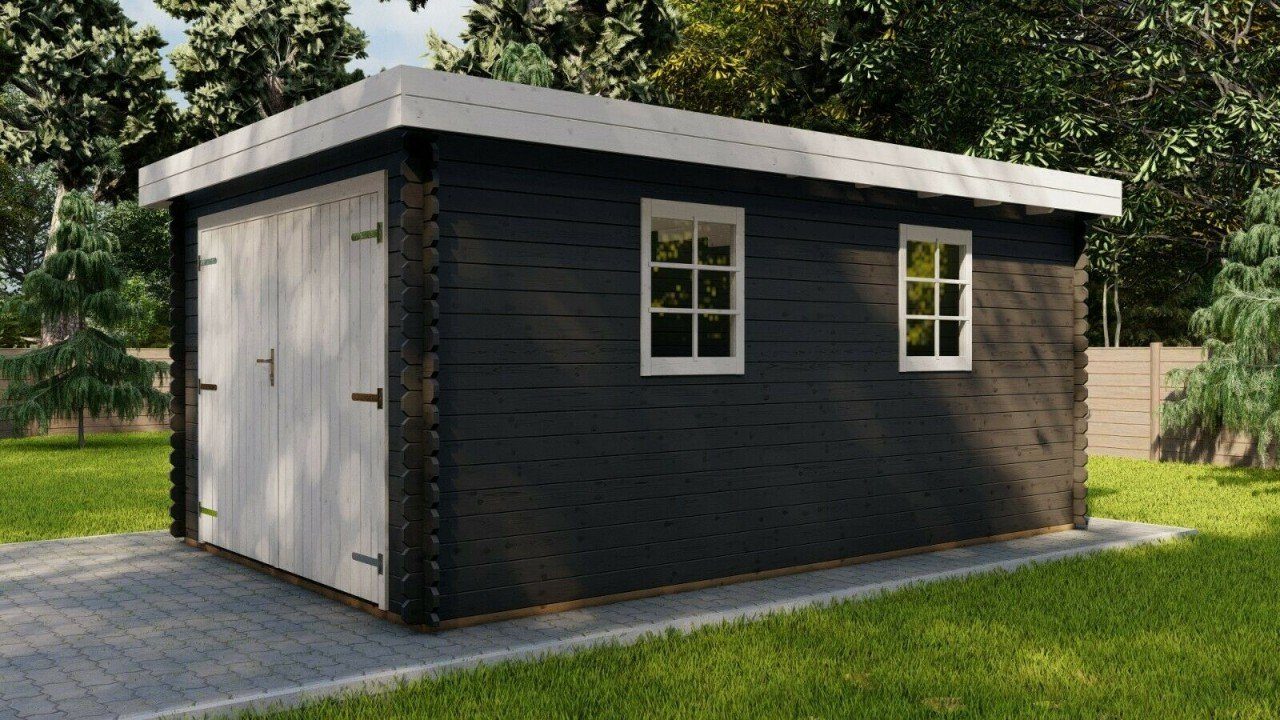 Schweden Finn Einzelgarage Garage Blockhaus Art mit Holzgarage Holztor 50 Holz natur, aus