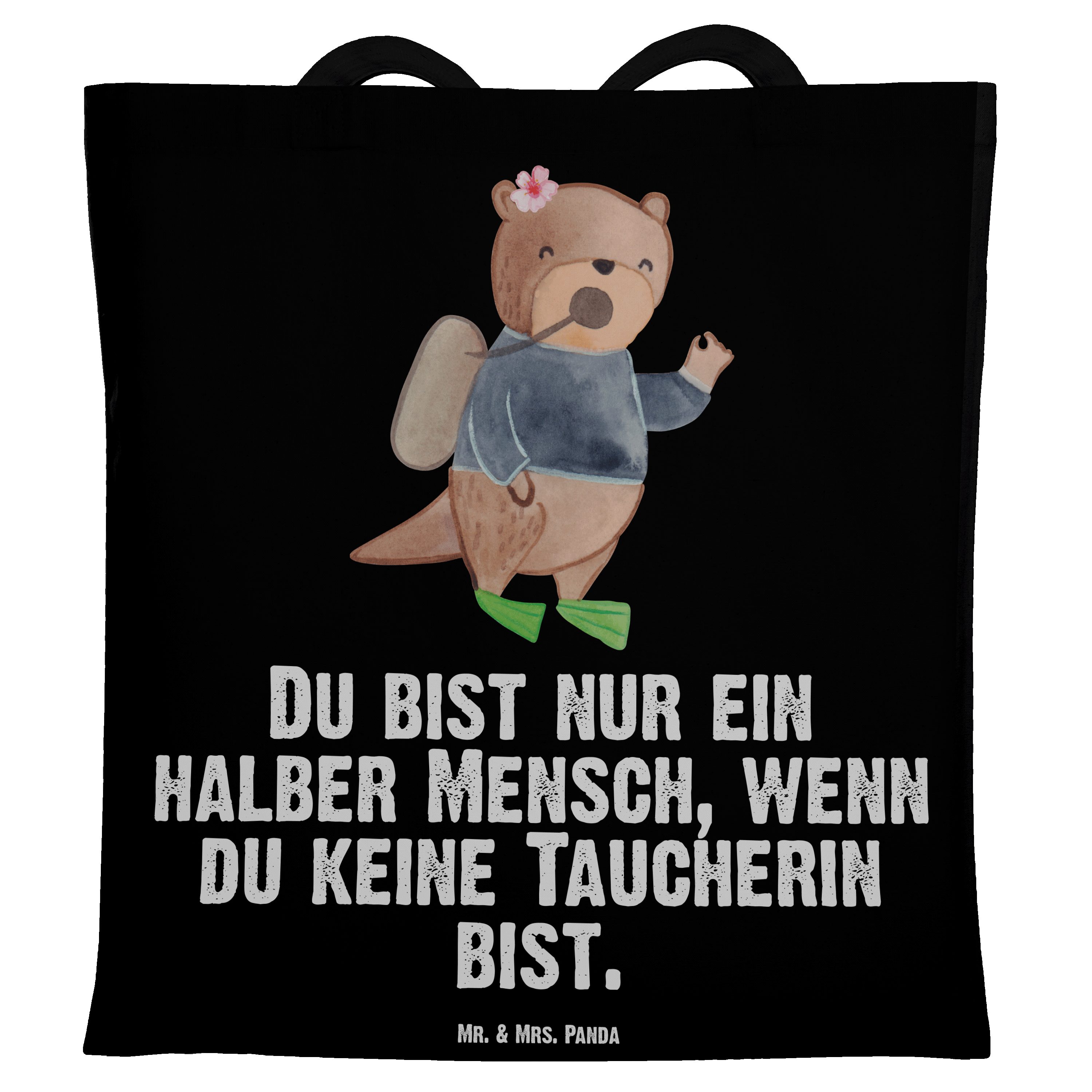 Geschenk, Schwarz mit - Panda Stoffbeu (1-tlg) Herz Mr. - Taucherin Dankeschön, Tragetasche & Beutel, Mrs.