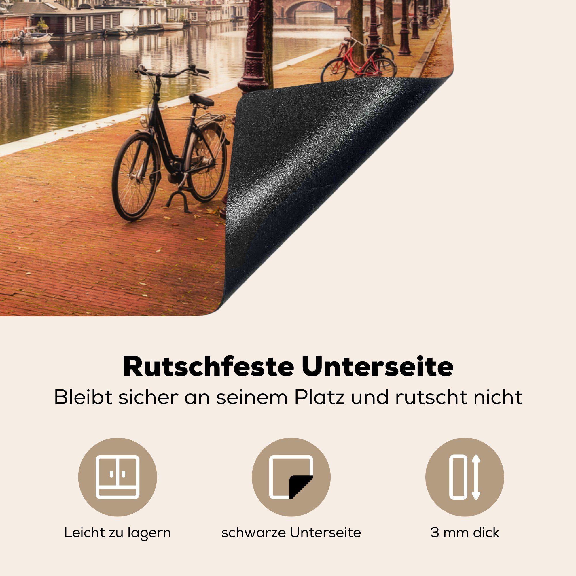 Ceranfeldabdeckung Herbst, (1 - die küche, tlg), Herdblende-/Abdeckplatte 81x52 für Vinyl, - cm, Fahrrad Induktionskochfeld MuchoWow Schutz Amsterdam