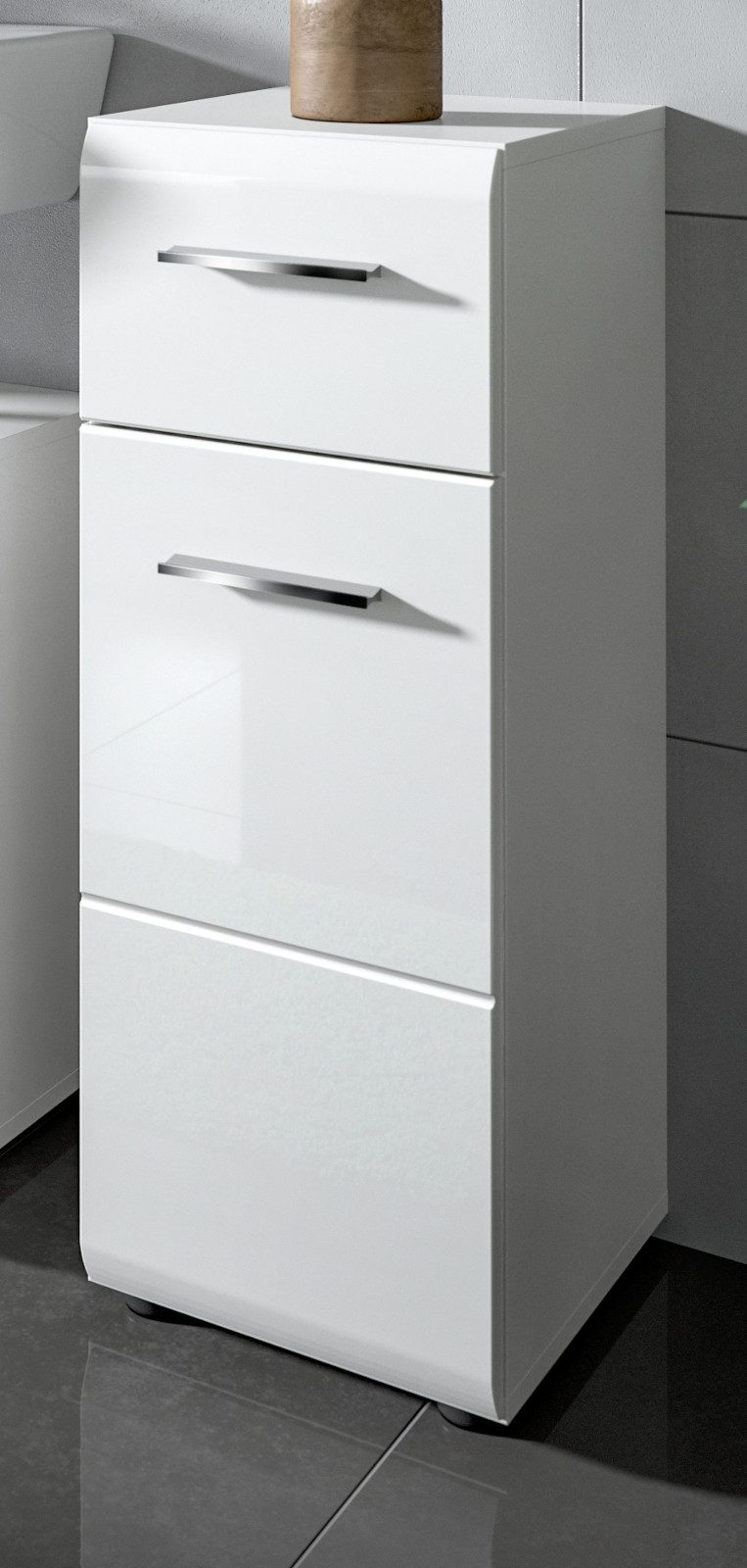 Inn.Furn Badkommode Cover (Badschrank in weiß Hochglanz, 30 x 80 cm), mit Vollauszug Schubkasten