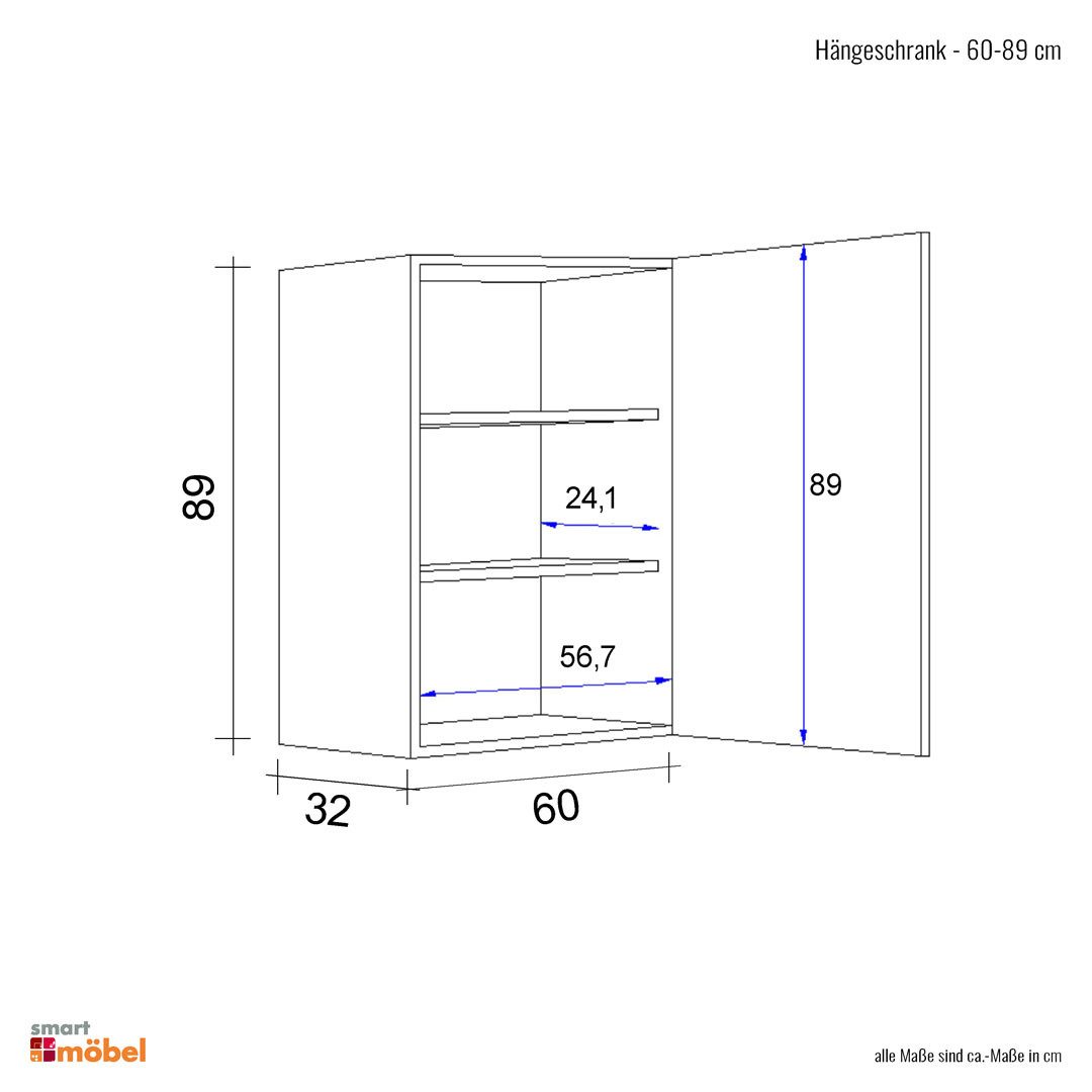Flex-Well Hängeschrank Hochhängeschrank Küche - 60 x 89 cm breit - Weiß – Witus