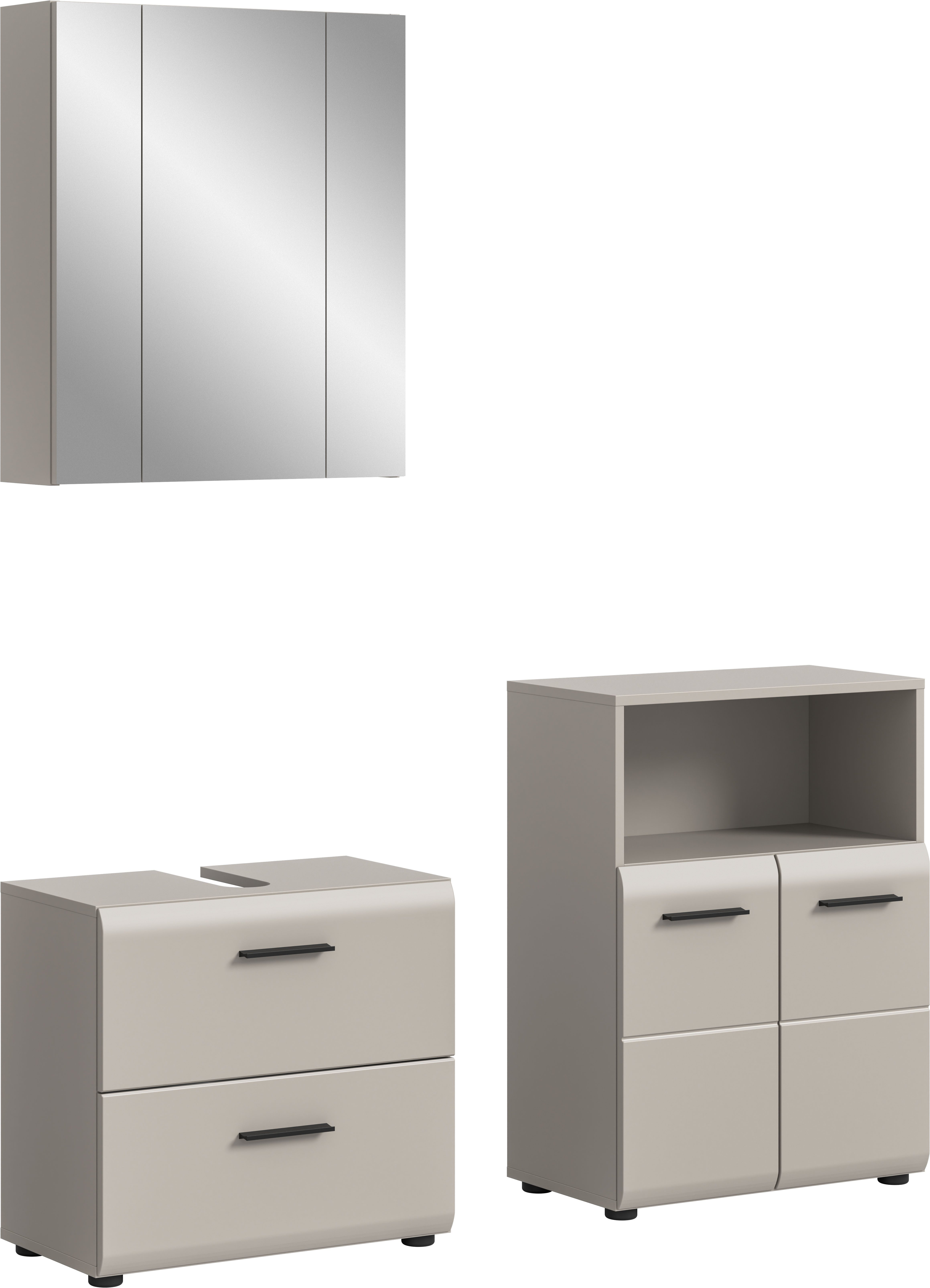 welltime Badmöbel-Set FLORENZ, 3-teilige Badkombination, hochwertige MDF-Front, (Set, 3-St., best. aus: Waschbeckenunterschrank, Spiegelschrank, Midischrank breit), Bad-Kombination, Bad-Möbel, Badezimmer, Kombination, Kombi