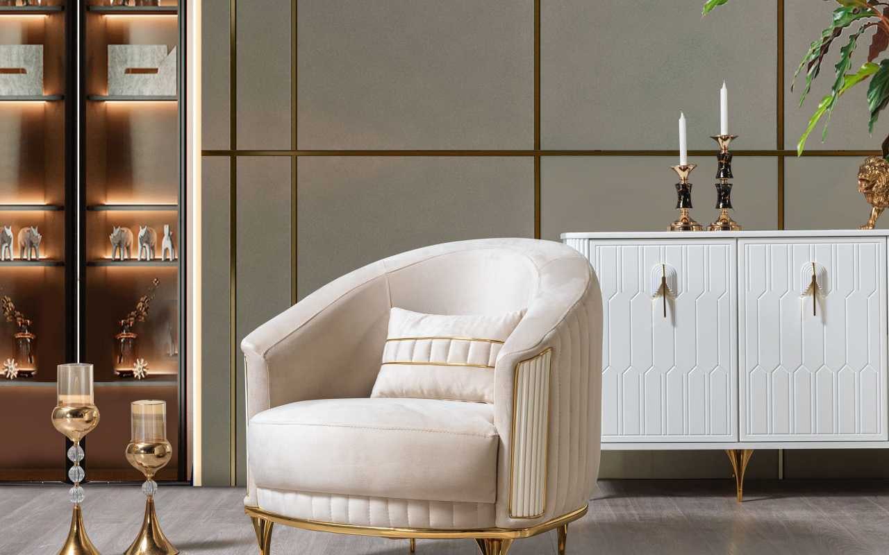 Sessel Eleganter Relaxsessel in Blau mit goldenen Edelstahlfüßen