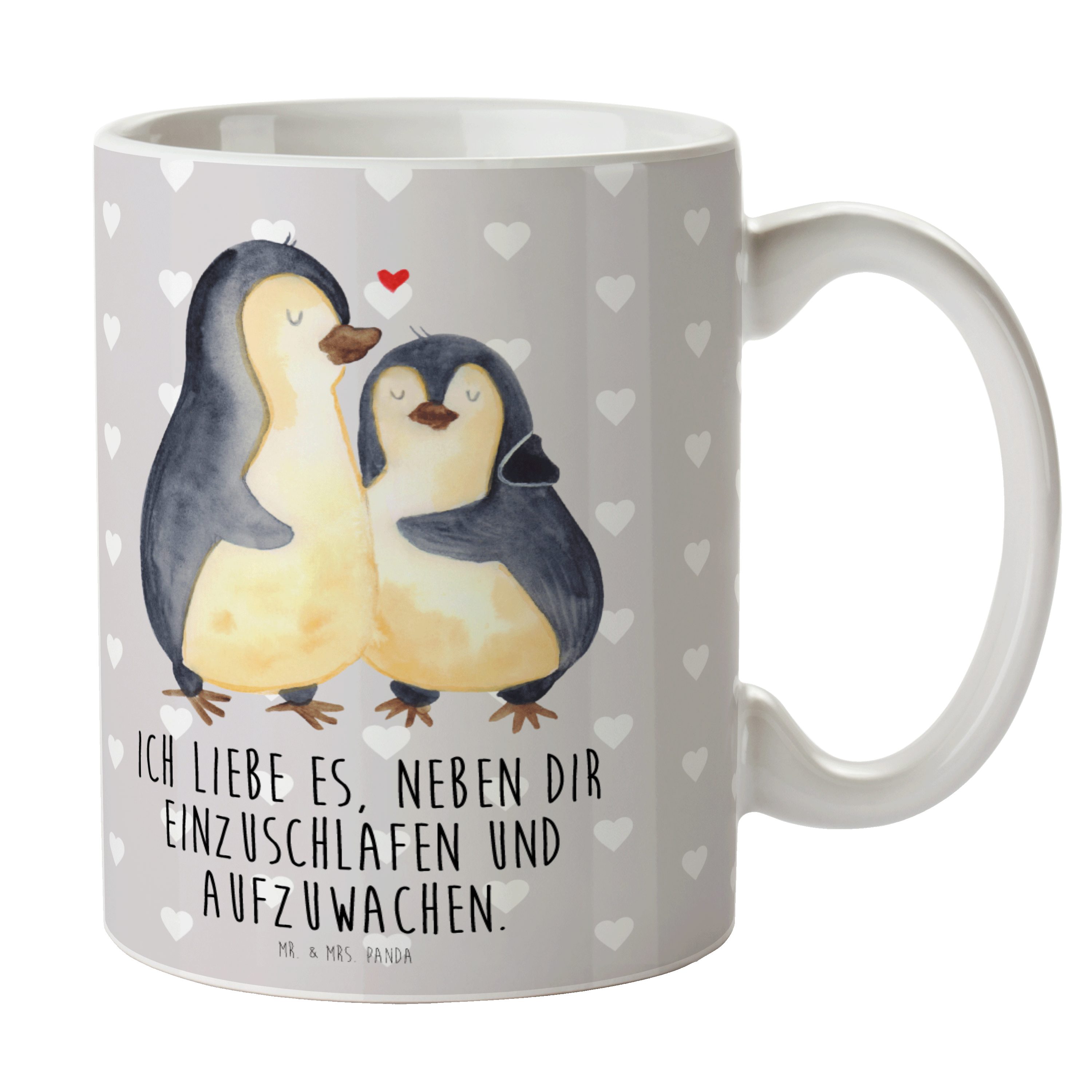 Mr. & Mrs. Panda Tasse Pinguine Einschlafen - Grau Pastell - Geschenk, Heiraten, Liebesgesch, Keramik