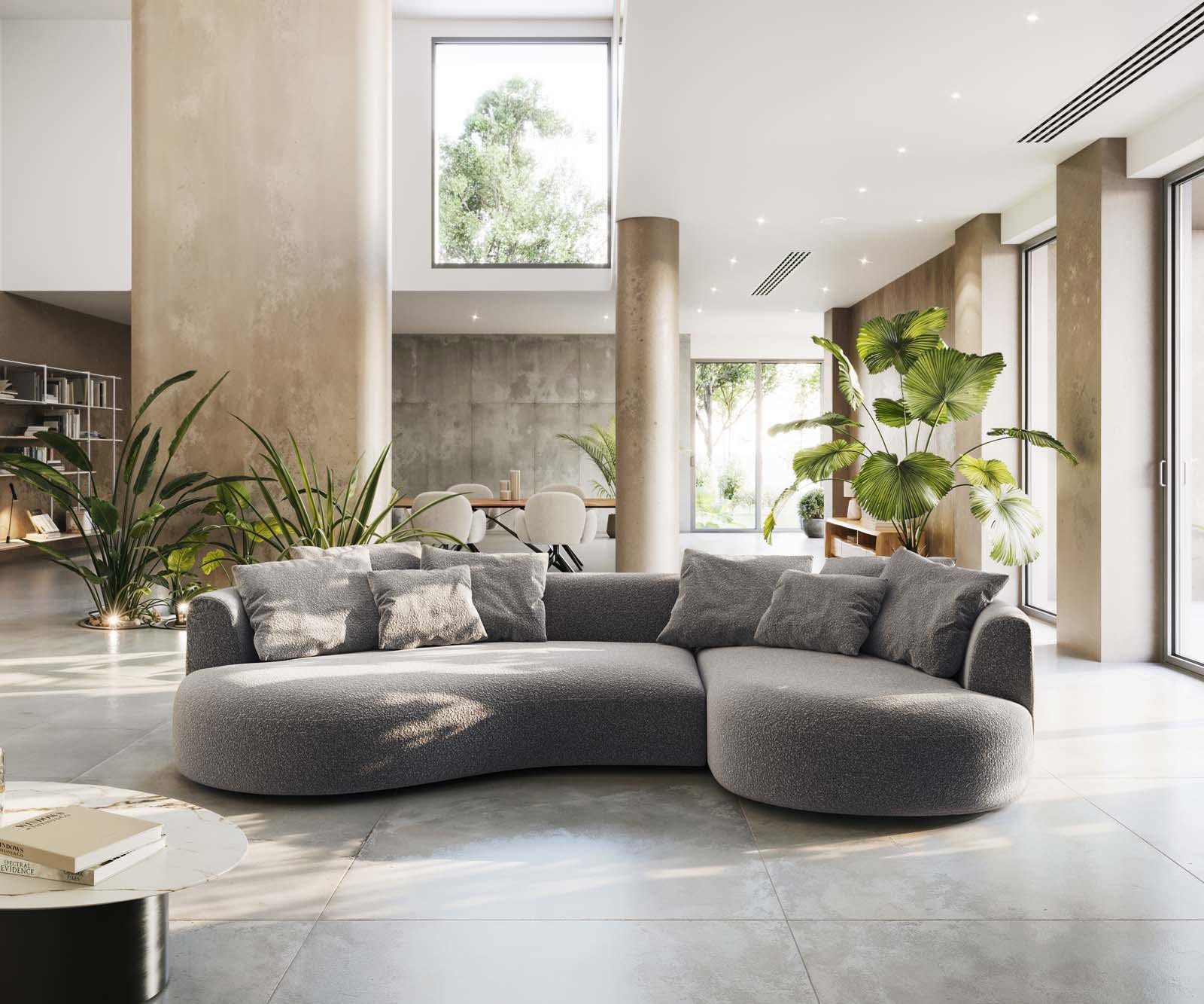 DELIFE Big-Sofa Edina, Bouclé Silbergrau 330x170 günstig online kaufen