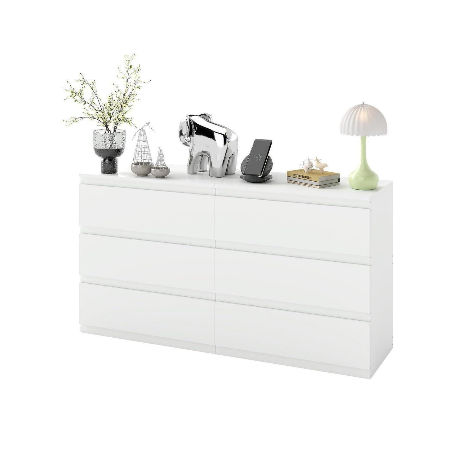 Kommode Kommode Schubladen Schlafzimmer 70T x 40B x 75H cm (6 Schubladen) Weiß