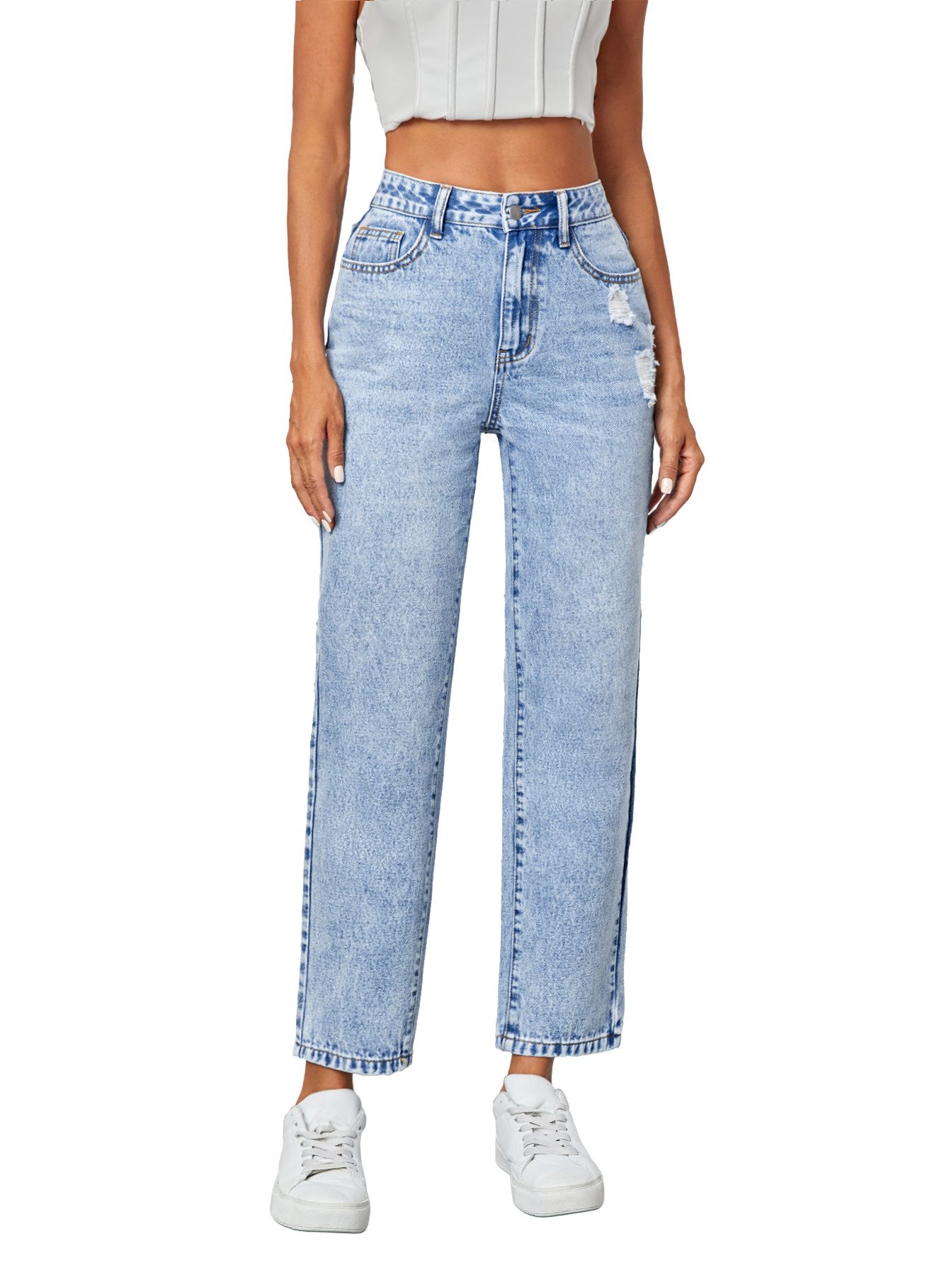 Beluring Weite Jeans Damen-Jeans in Hellblau – High-Waist Stretch-Denim mit perfekter Passform für Alltag und Freizeit