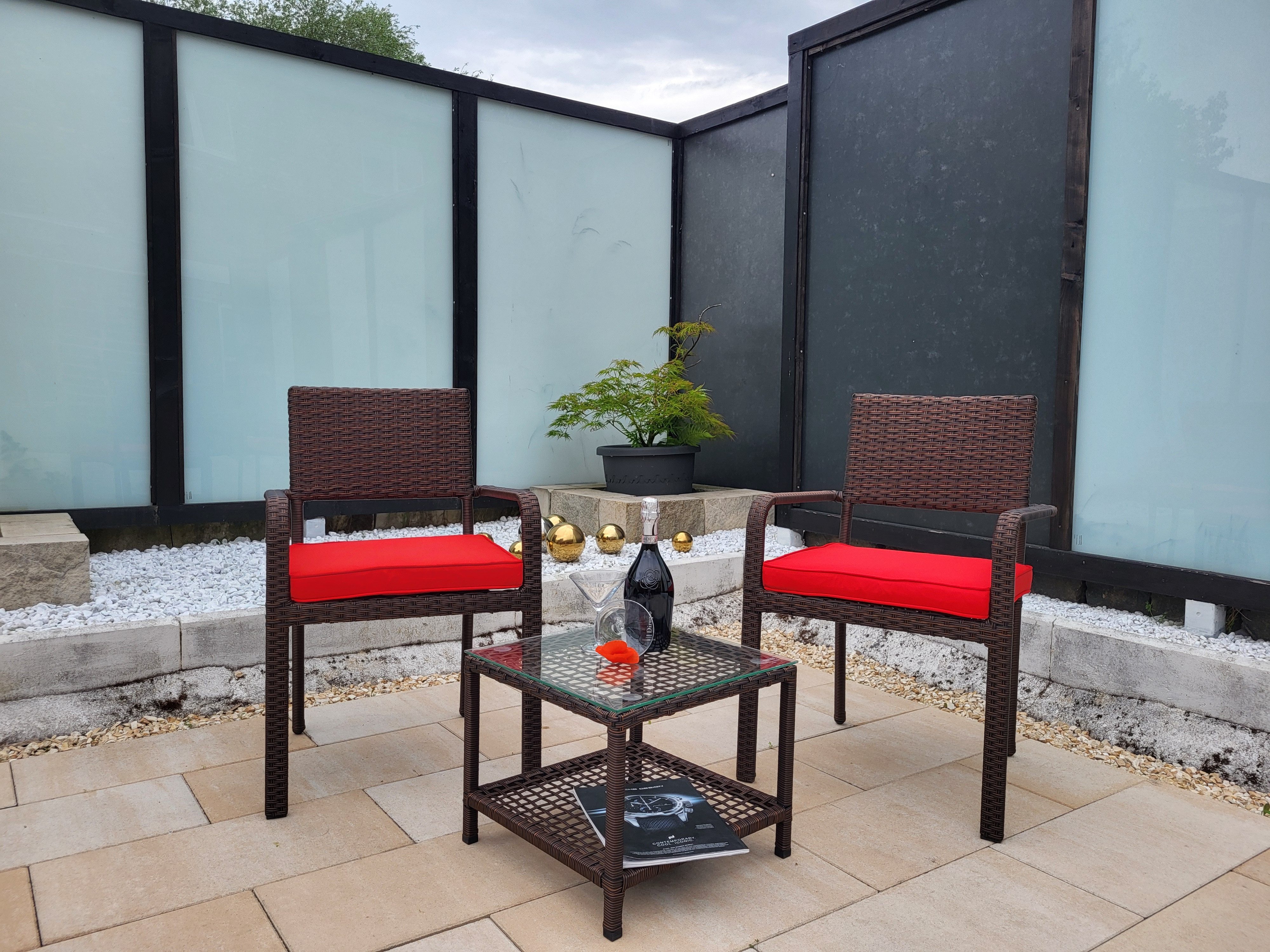 Ragnarök Möbel-Design Garten-Essgruppe Balkon Set, (Set, Alu, Polyrattan), platzsparende Stapelstühle
