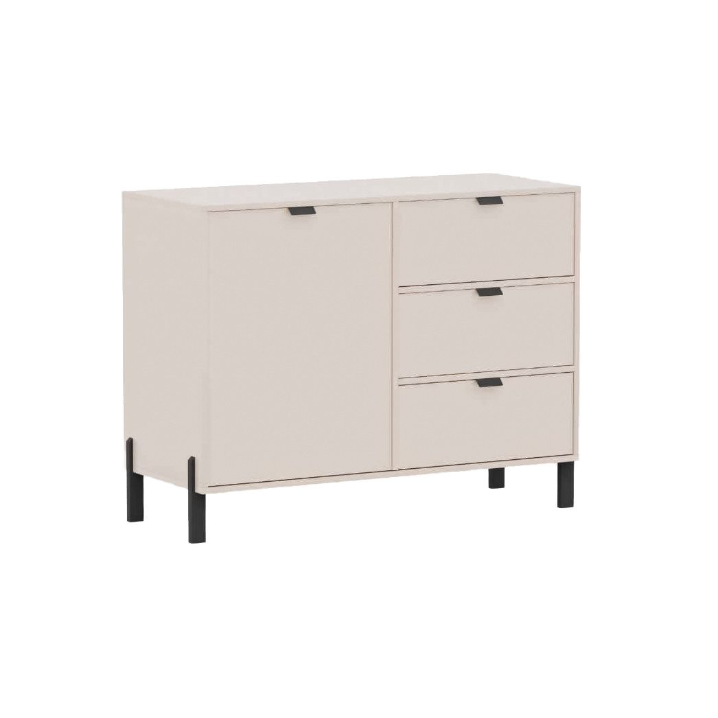 Masseno Kommode MINO 109 cm Sideboard mit 3 Schubladen und 1 Türen Beige