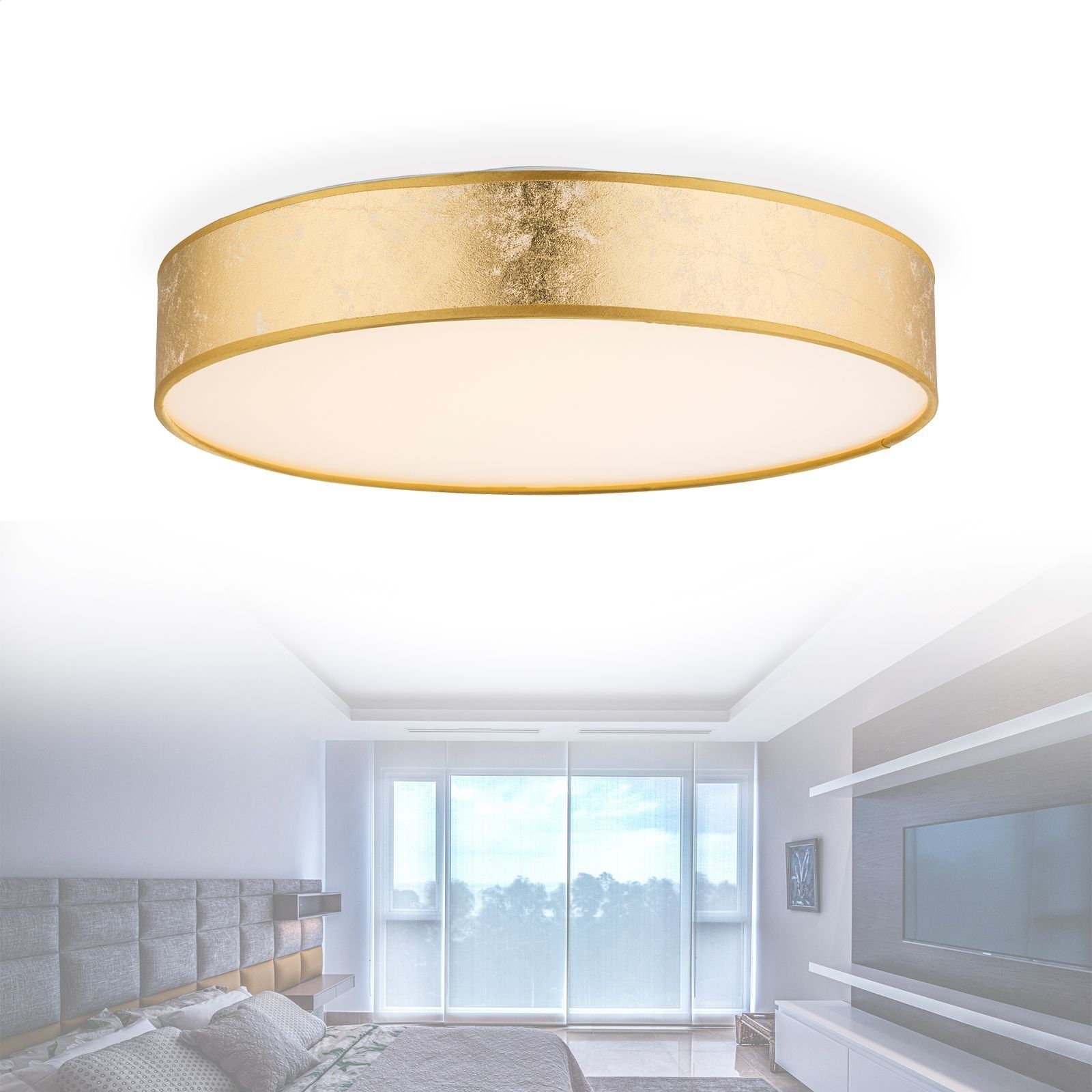 bmf-versand Deckenleuchte »Deckenleuchte LED Wohnzimmer Schlafzimmer  Deckenlampe Textil Gold mit Pflegetuch«