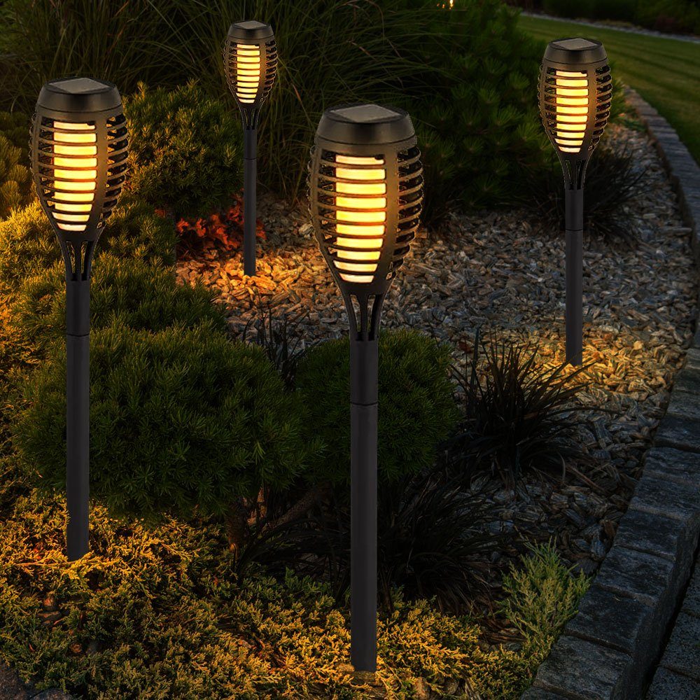 Steckleuchten Gartenlampen Set Solarfackeln 4er fest etc-shop LED Solar Warmweiß, LED-Leuchtmittel verbaut, Solarleuchte, Außen