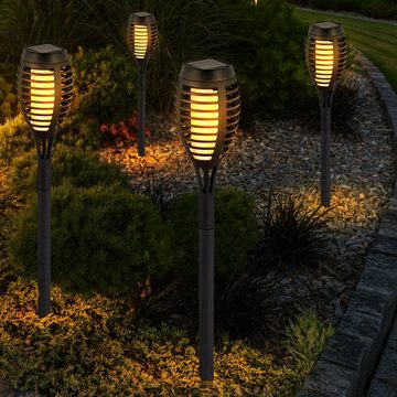 V-TAC LED Gartenfackel, LED-Leuchtmittel fest verbaut, Warmweiß, 4x Solar Flammen Fackeln Gartenleuchte Solarlicht im Freien