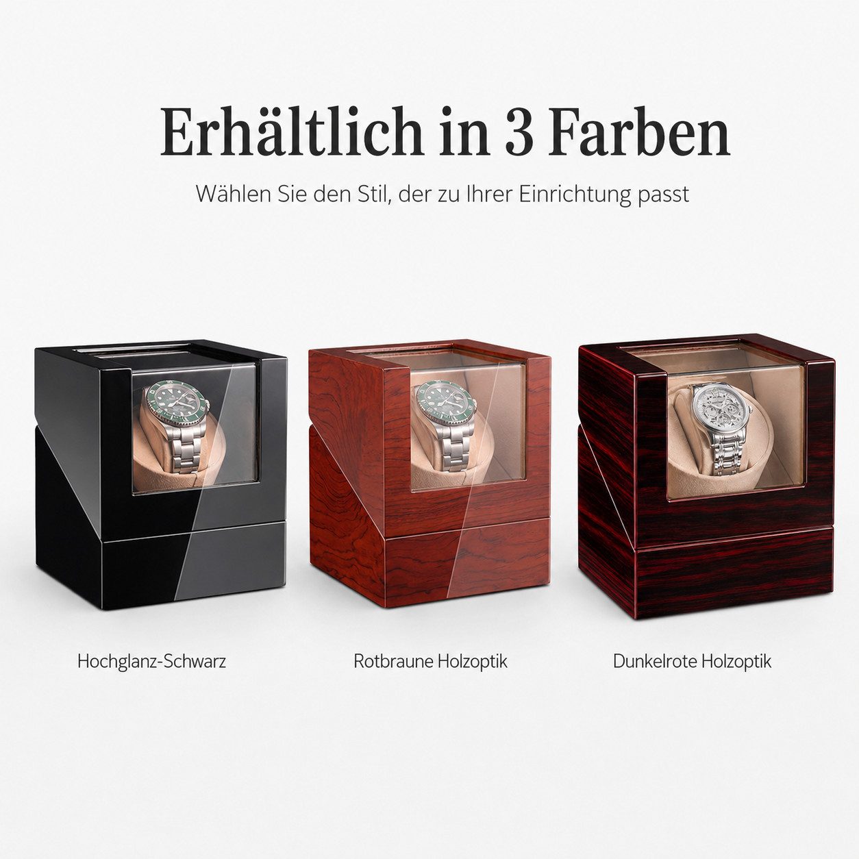 Tekoo Uhrenbeweger Automatischer Uhrenbeweger für 1 Uhr Holzoptik Leise & USB Kompakt, (Packung), Antimagnetische Bauweise, Hochglanz-Holzoptik