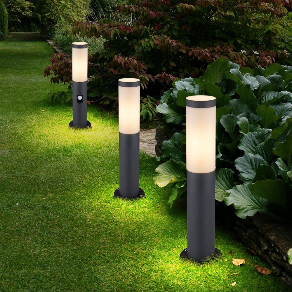 GLOBO LIGHTING Sockelleuchten, Leuchtmittel nicht inklusive, Wegeleuchte Außenstehleuchte Bewegungsmelder Gartenlampe anthrazit 3x
