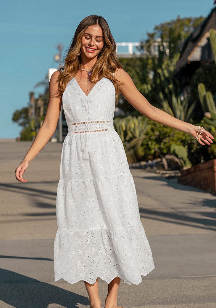 Cupshe A-Linien-Kleid Tropisches Wind Weißes Maxikleid – Bild 3 von 5