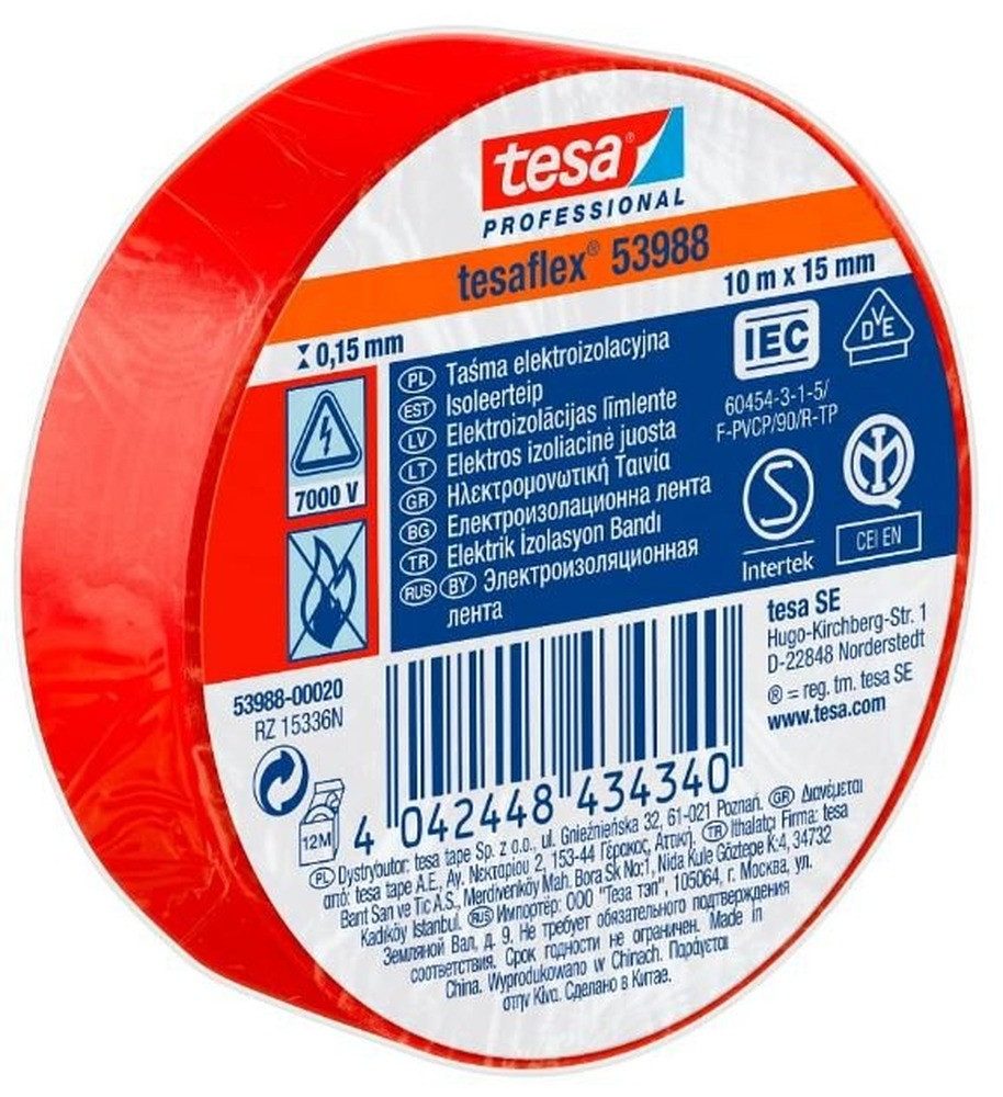 tesa Isolierband TESA ISOLIERBAND ROT 15mm x 10m 7000V