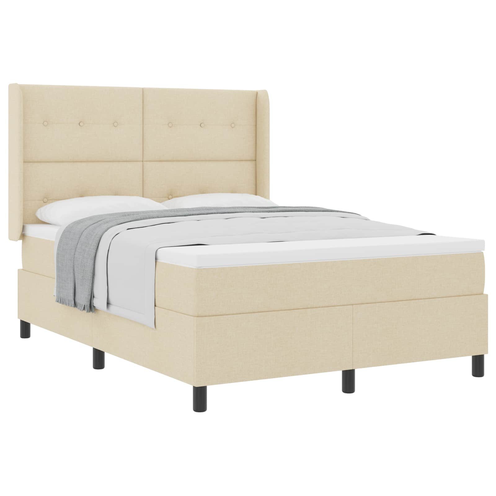 Bett Boxspringbett mit Kissen mit Kopfteil Creme 190 x 140 cm Stoff