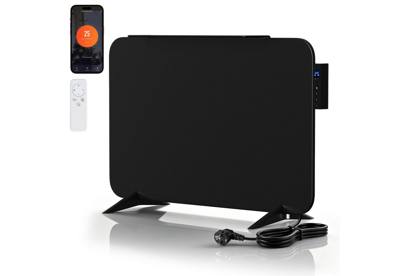 Clanmacy Infrarotheizung Infrarotheizung 450W WLAN Badheizung Thermostat Handtuchhalter Schwarz