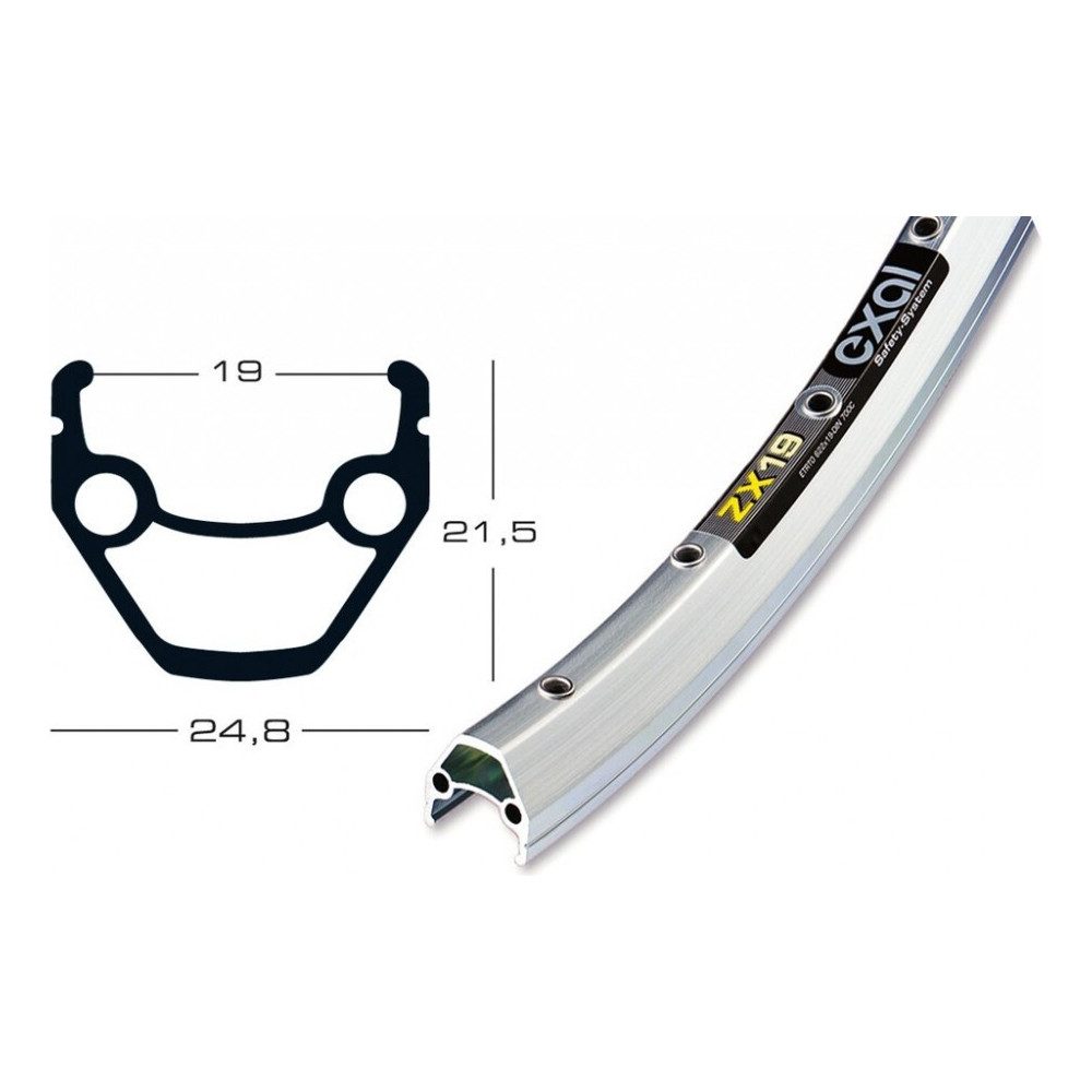 Exal Fahrradreifen FELGE ZX 19 26 32L SILB 19-559 Felge silber