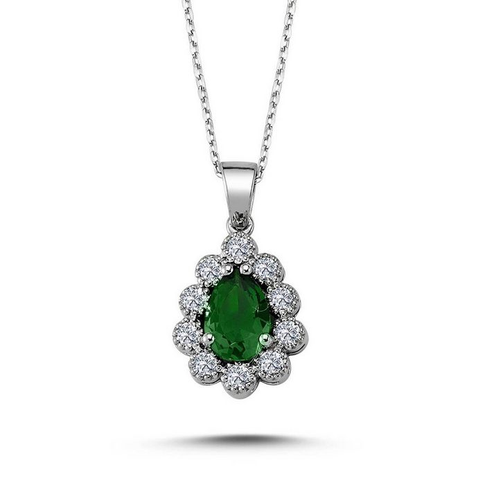 EinStein Diamant Goldkette Diamant Drop Smaragd Entourage Halskette Diamant Anhänger mit Kette Halskette Collier in 14 Karat Gold