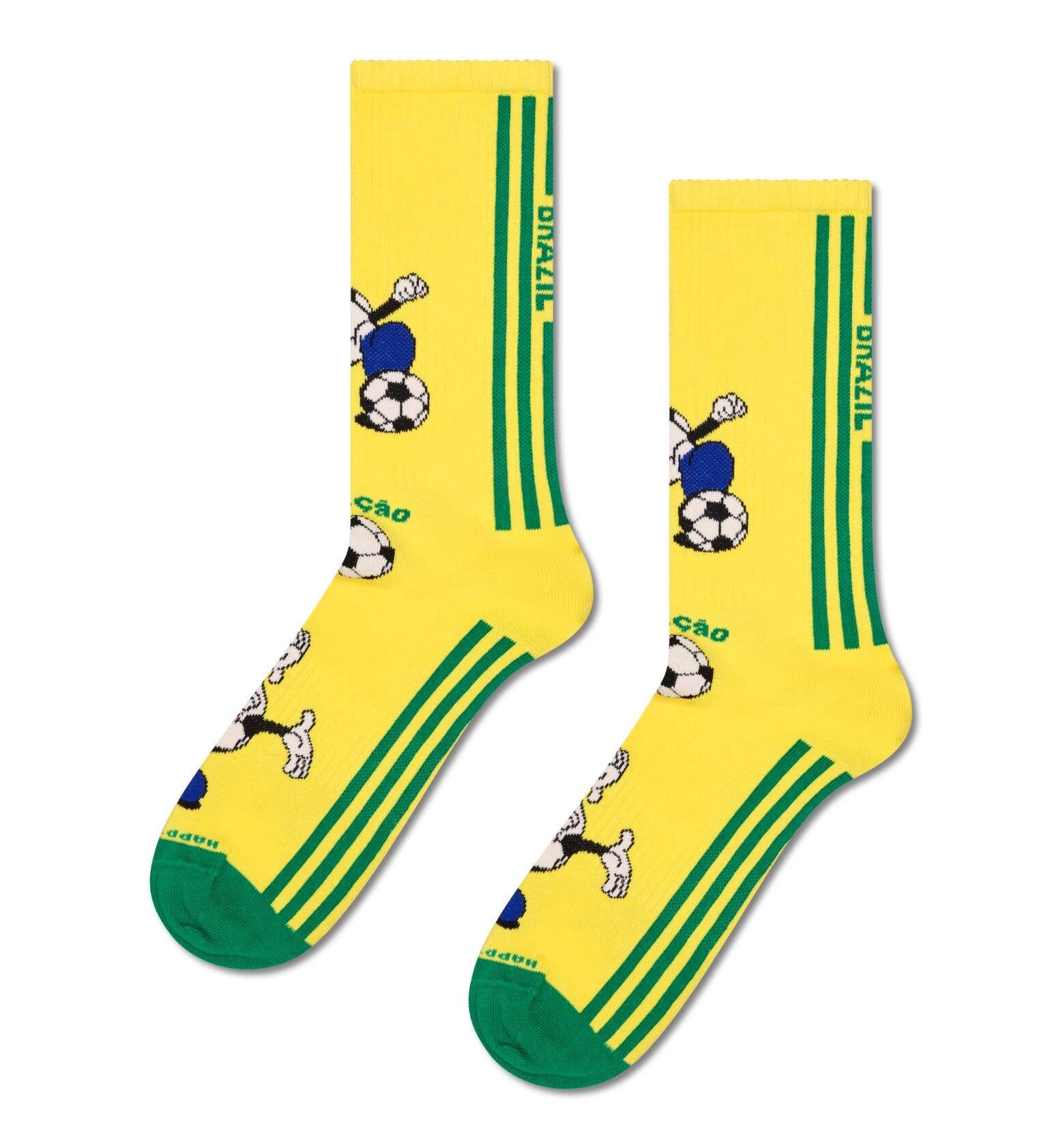 Happy Socks Socken Tagessocke Crew Team Brazil Football Sneaker gelb/grün - 1 Paar